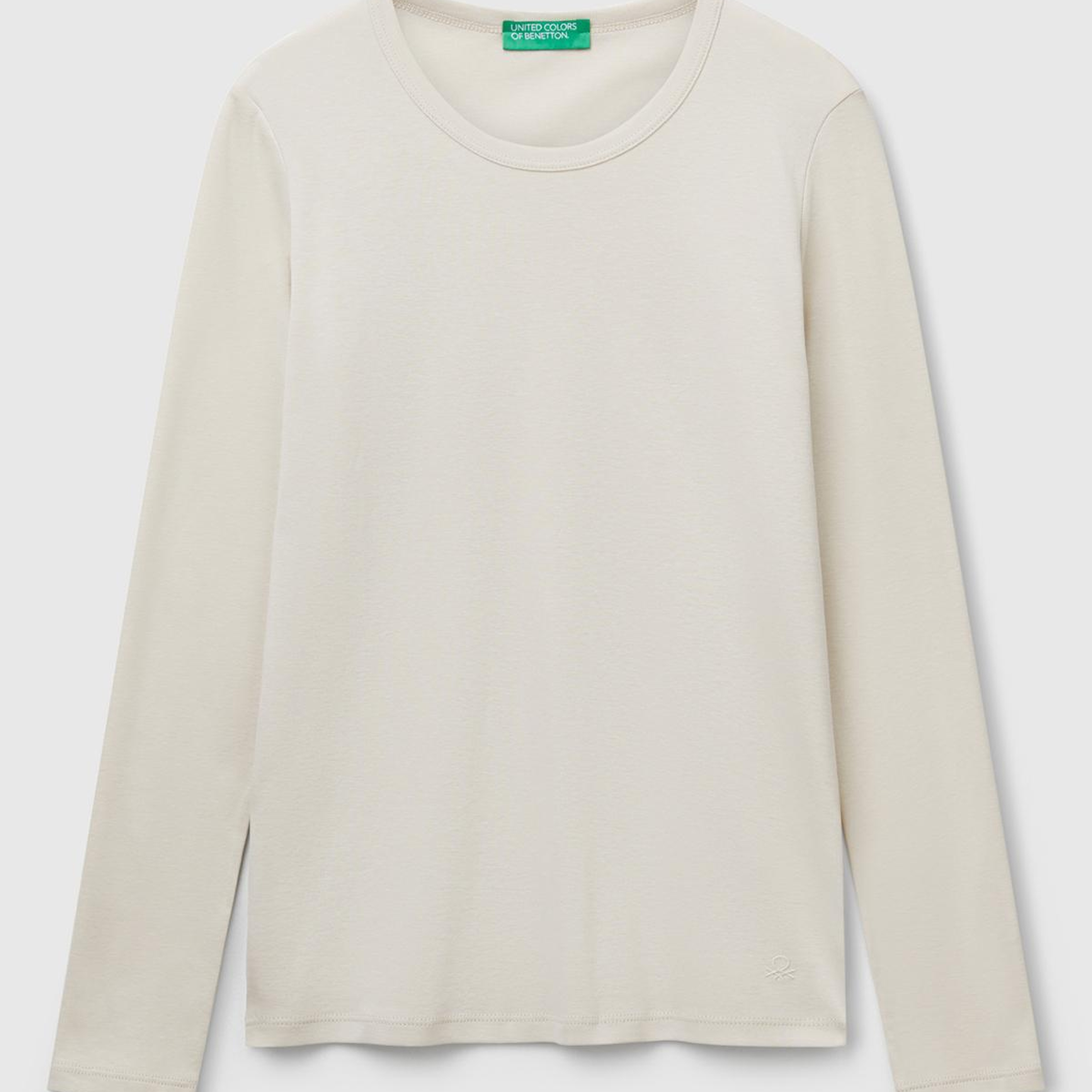 Kadın Krem Basic Bisiklet Yaka Uzun Kollu T-Shirt