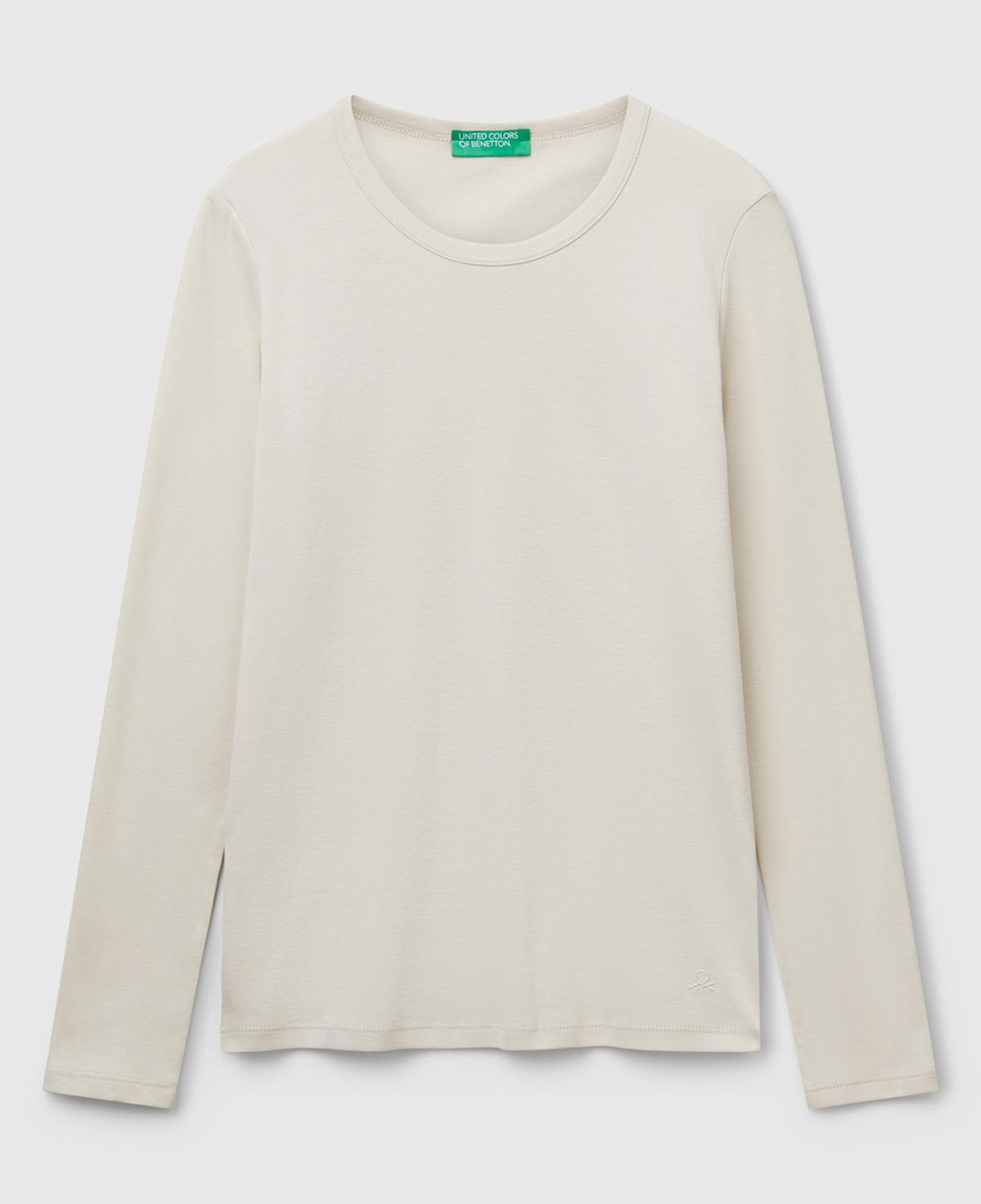 Kadın Krem Basic Bisiklet Yaka Uzun Kollu T-Shirt