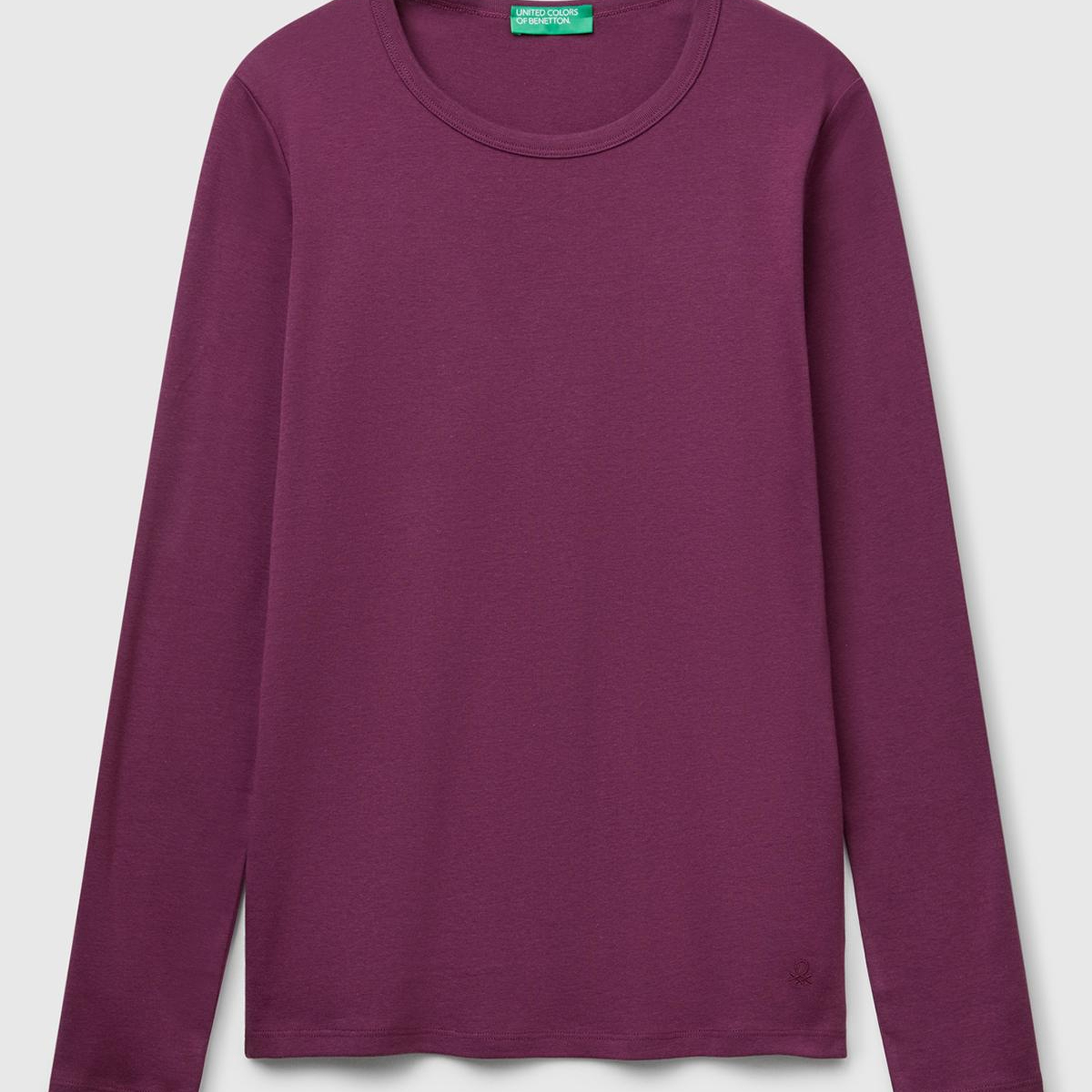 Kadın Mürdüm Basic Bisiklet Yaka Uzun Kollu T-Shirt