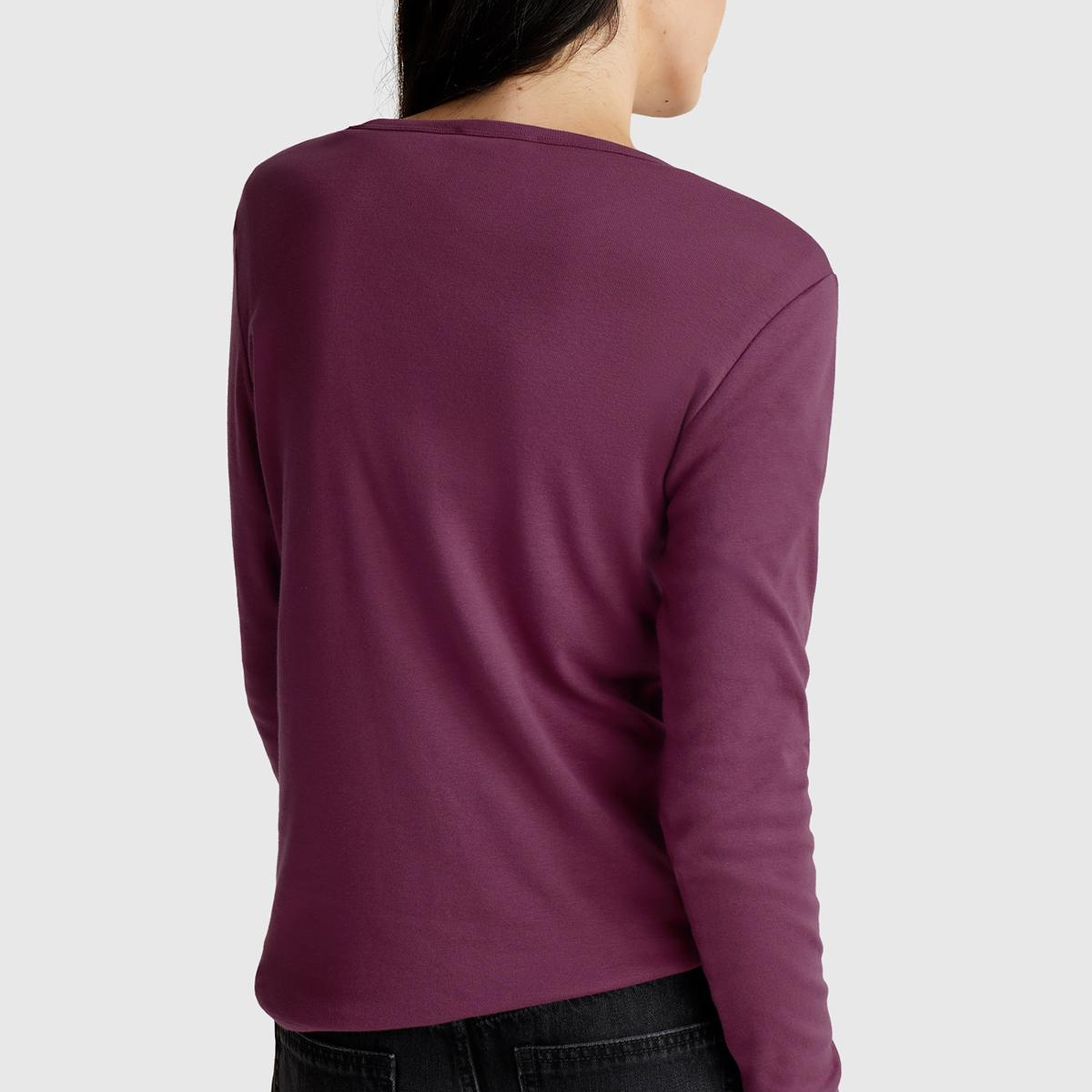Kadın Mürdüm Basic Bisiklet Yaka Uzun Kollu T-Shirt