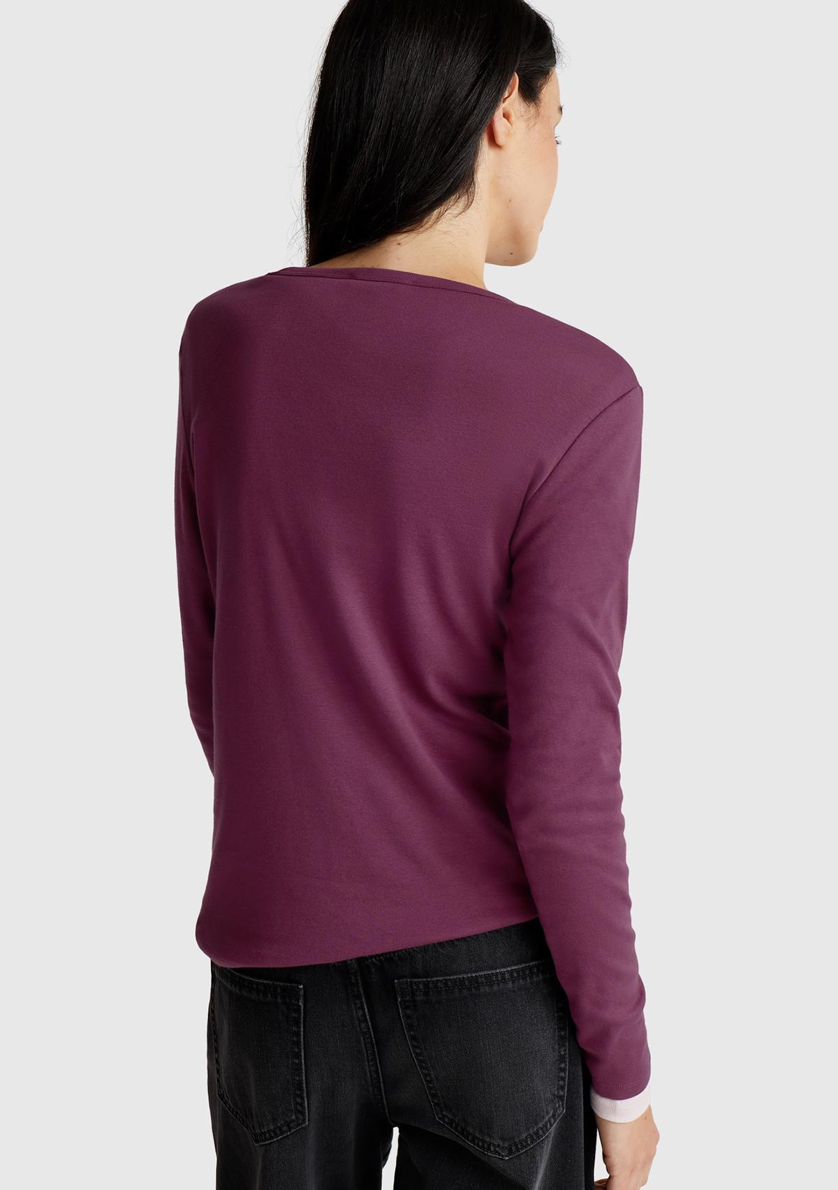 Kadın Mürdüm Basic Bisiklet Yaka Uzun Kollu T-Shirt