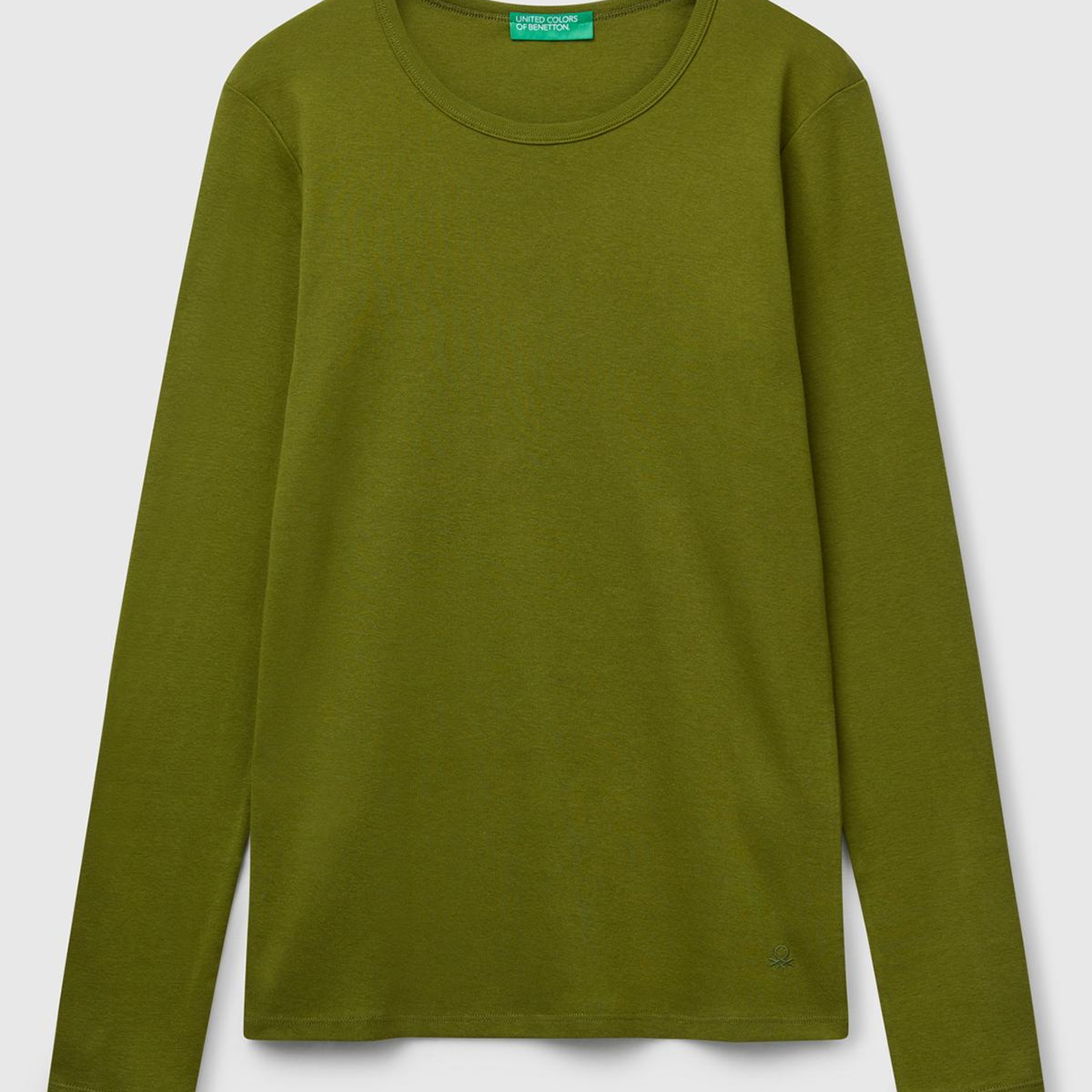 Kadın Haki Yeşili Basic Bisiklet Yaka Uzun Kollu T-Shirt