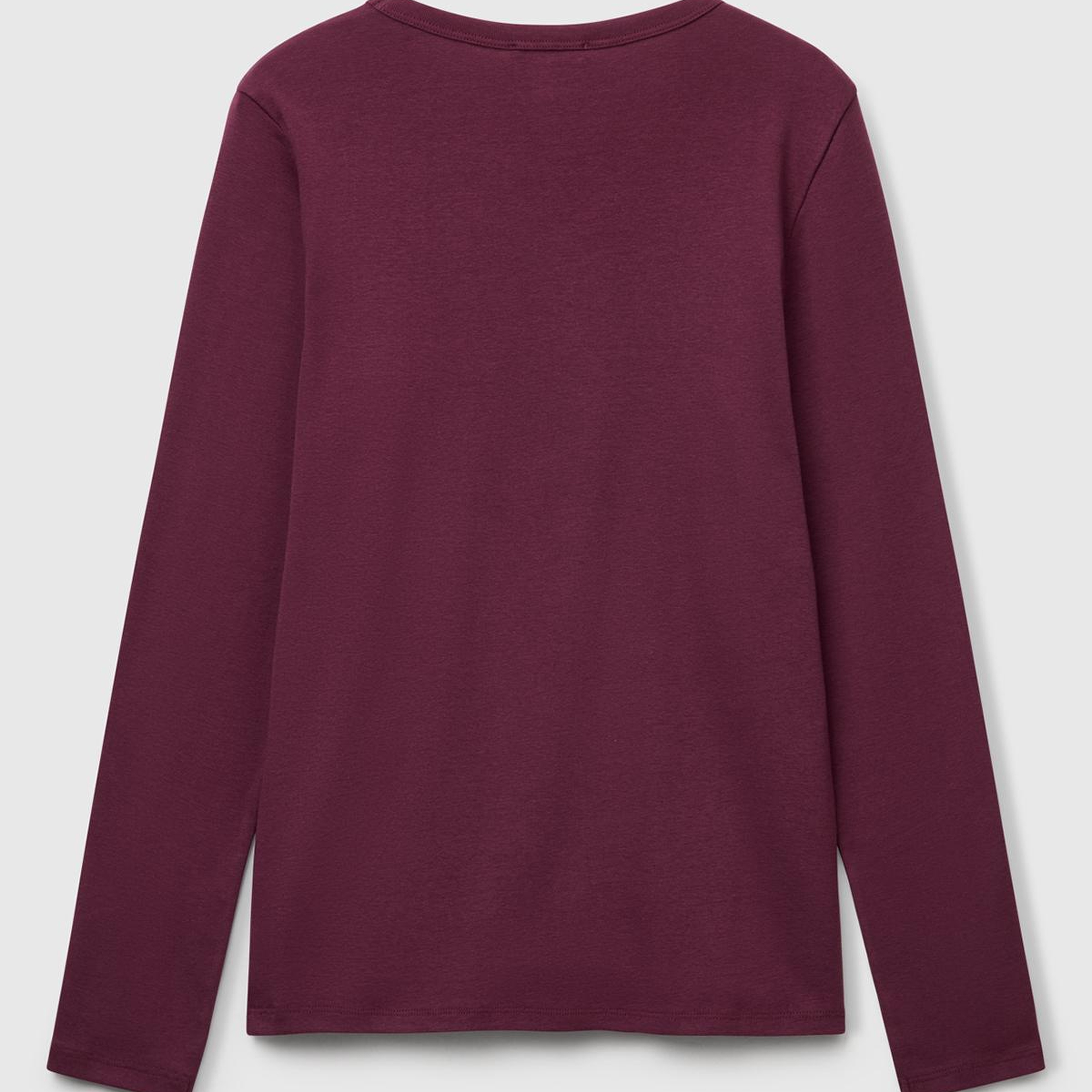 Kadın Mürdüm %100 Koton Bisiklet Yaka Benetton Yazılı Uzun Kollu T-Shirt