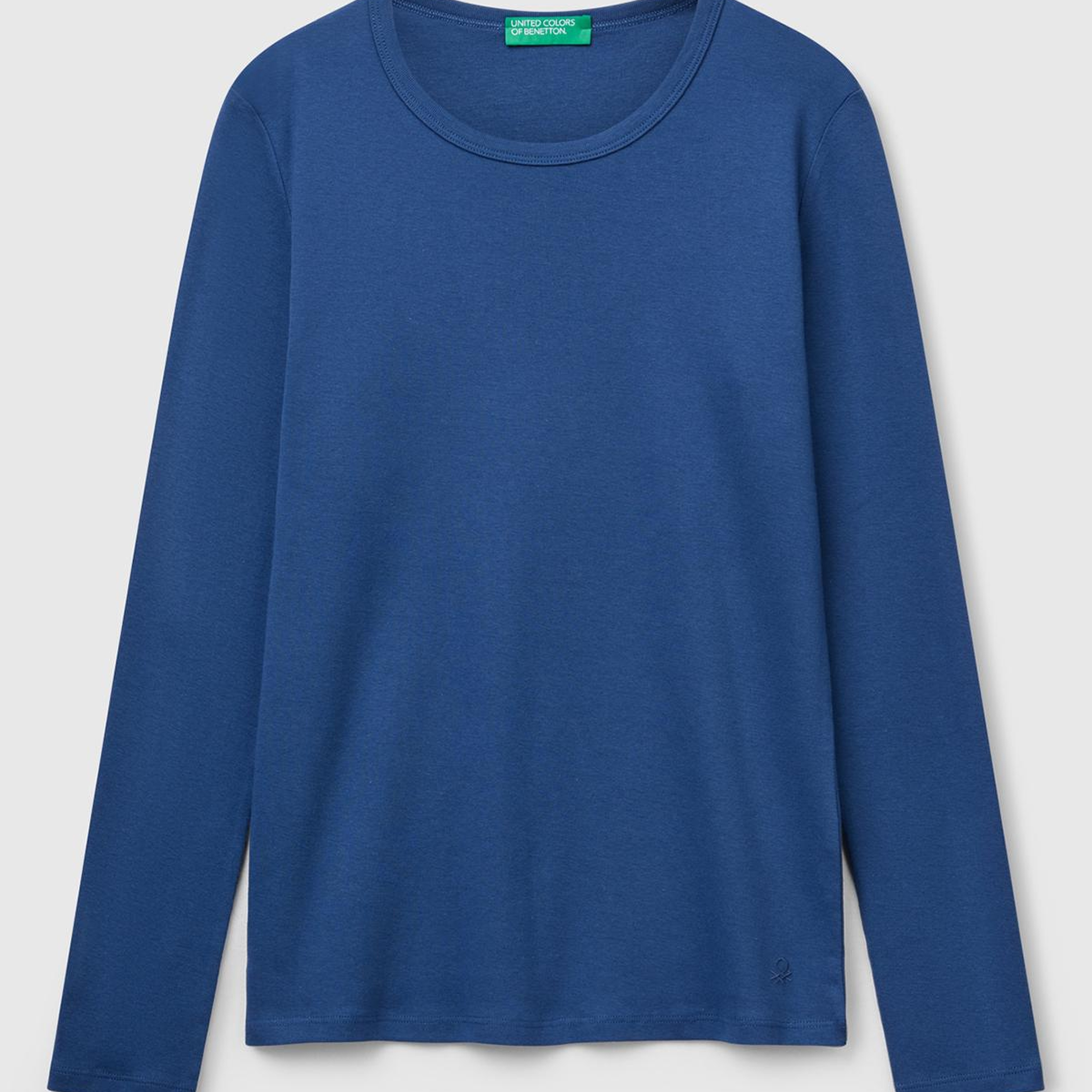 Kadın İndigo Mavisi Basic Bisiklet Yaka Uzun Kollu T-Shirt