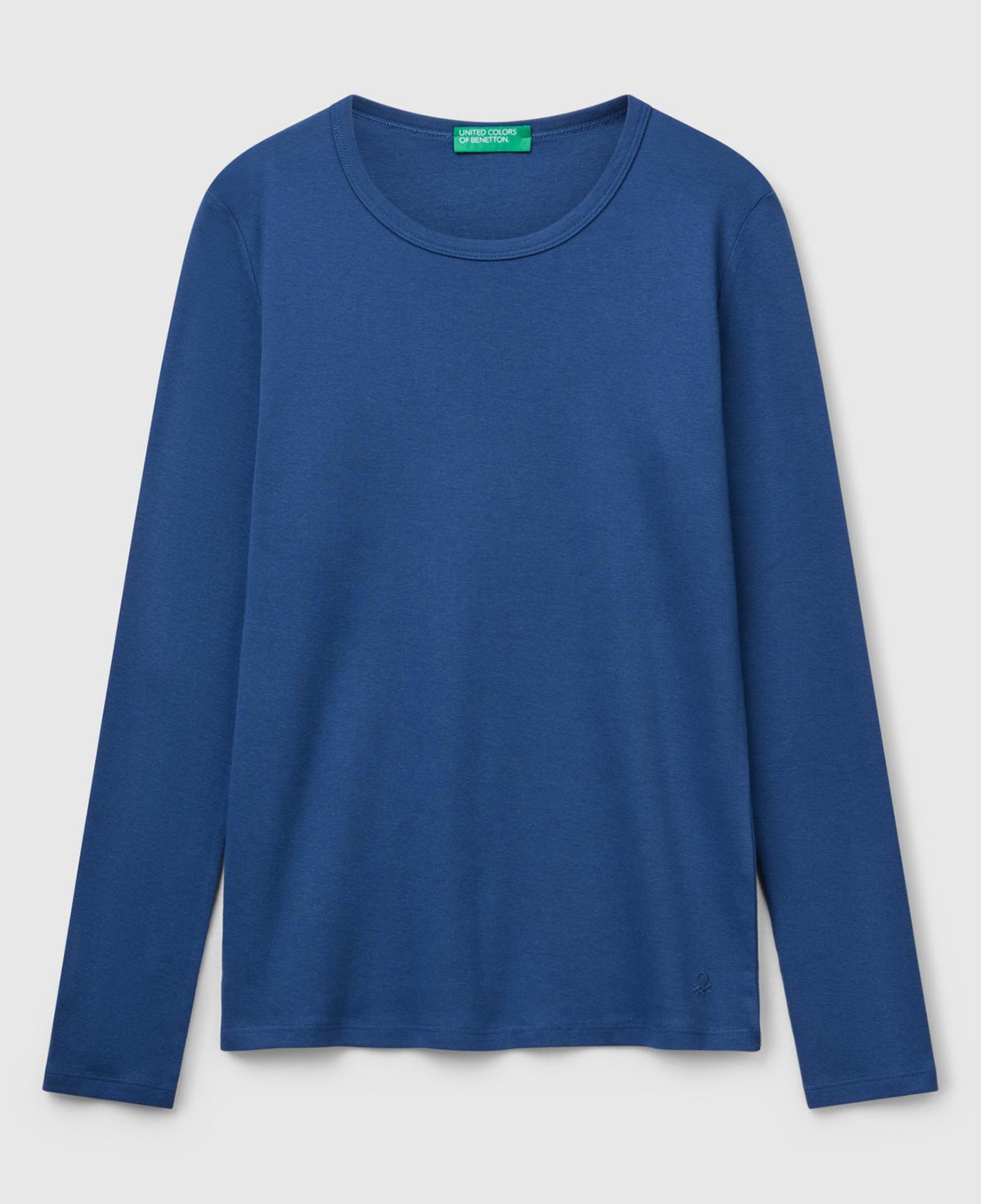 Kadın İndigo Mavisi Basic Bisiklet Yaka Uzun Kollu T-Shirt