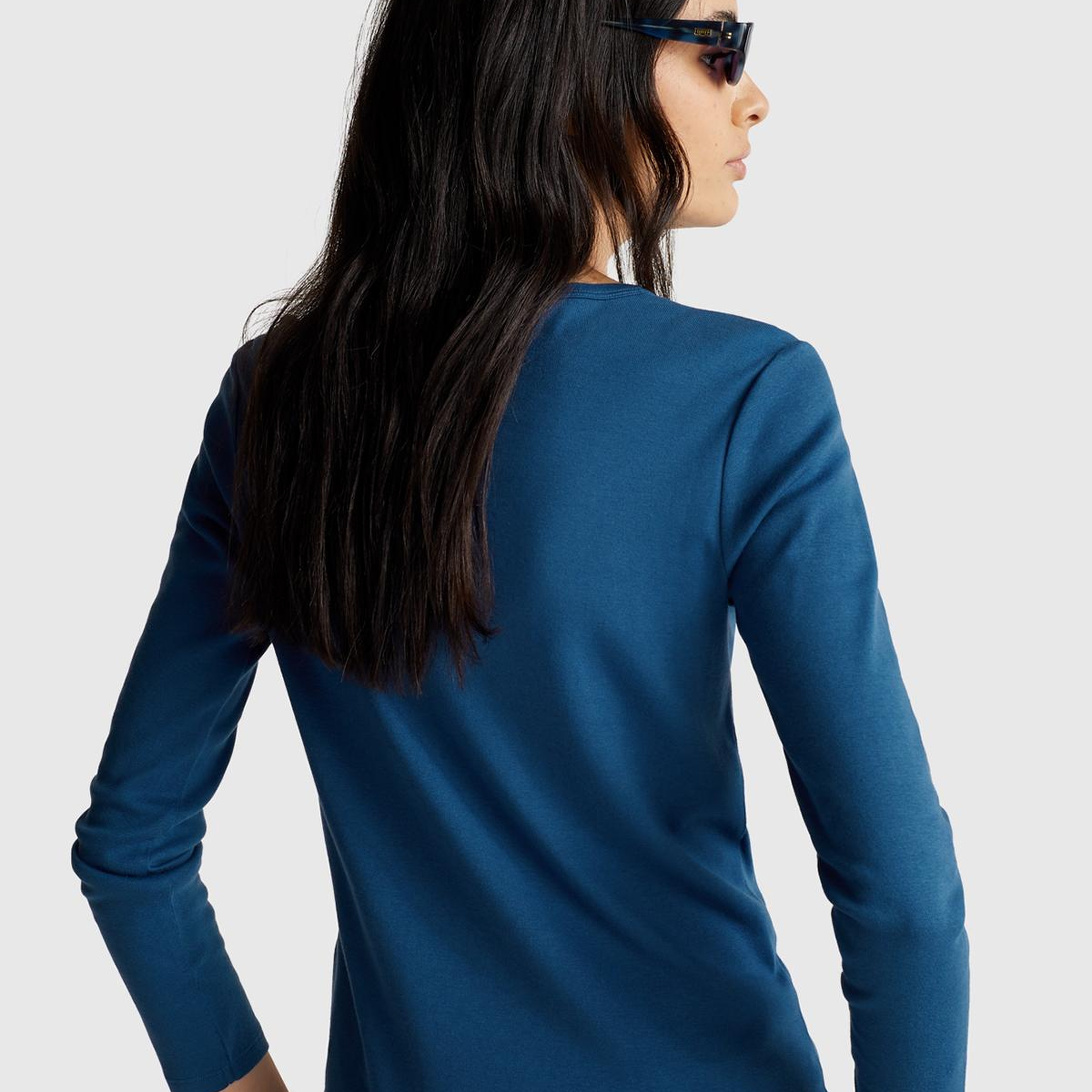 Kadın İndigo Mavisi Basic Bisiklet Yaka Uzun Kollu T-Shirt