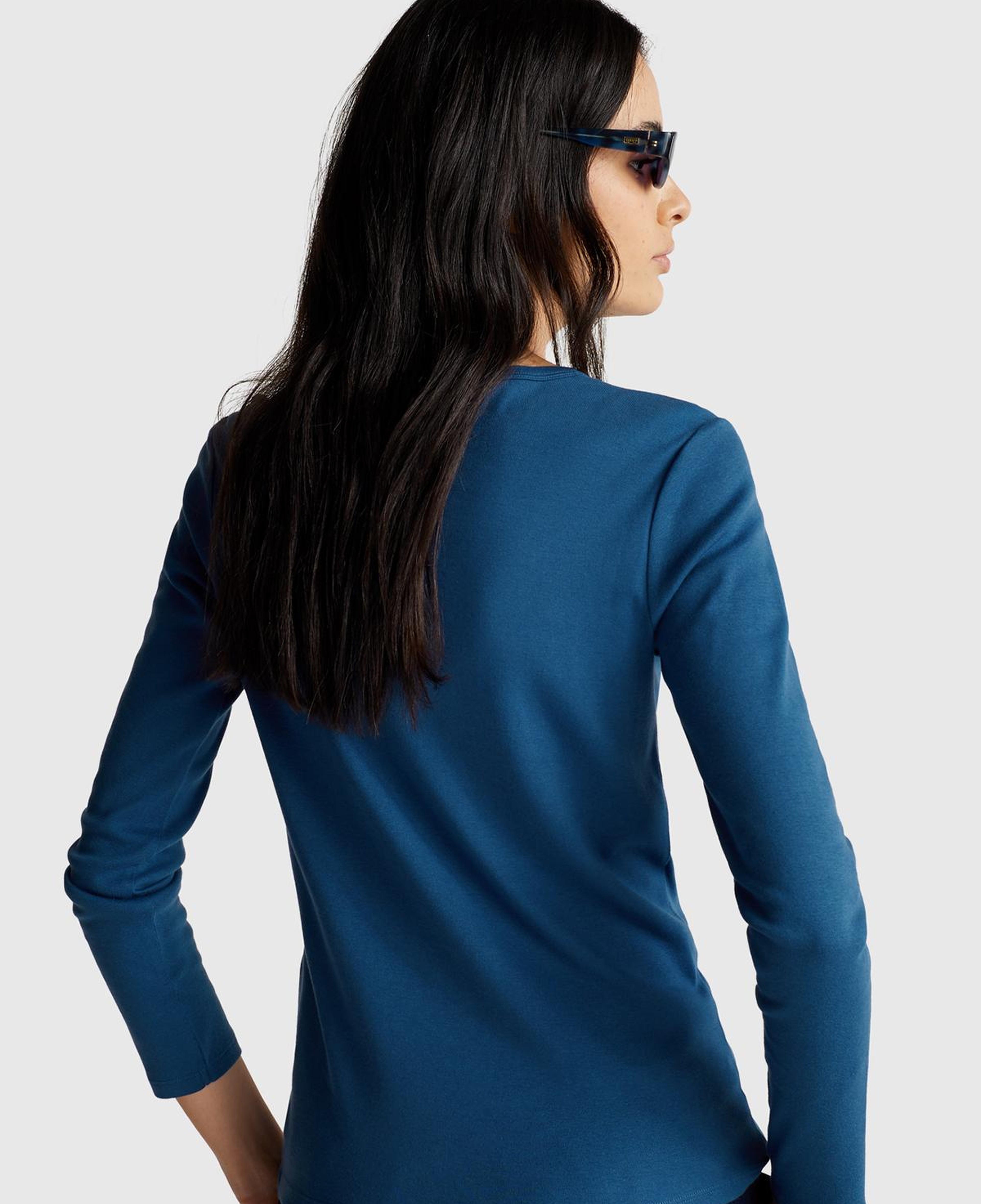 Kadın İndigo Mavisi Basic Bisiklet Yaka Uzun Kollu T-Shirt
