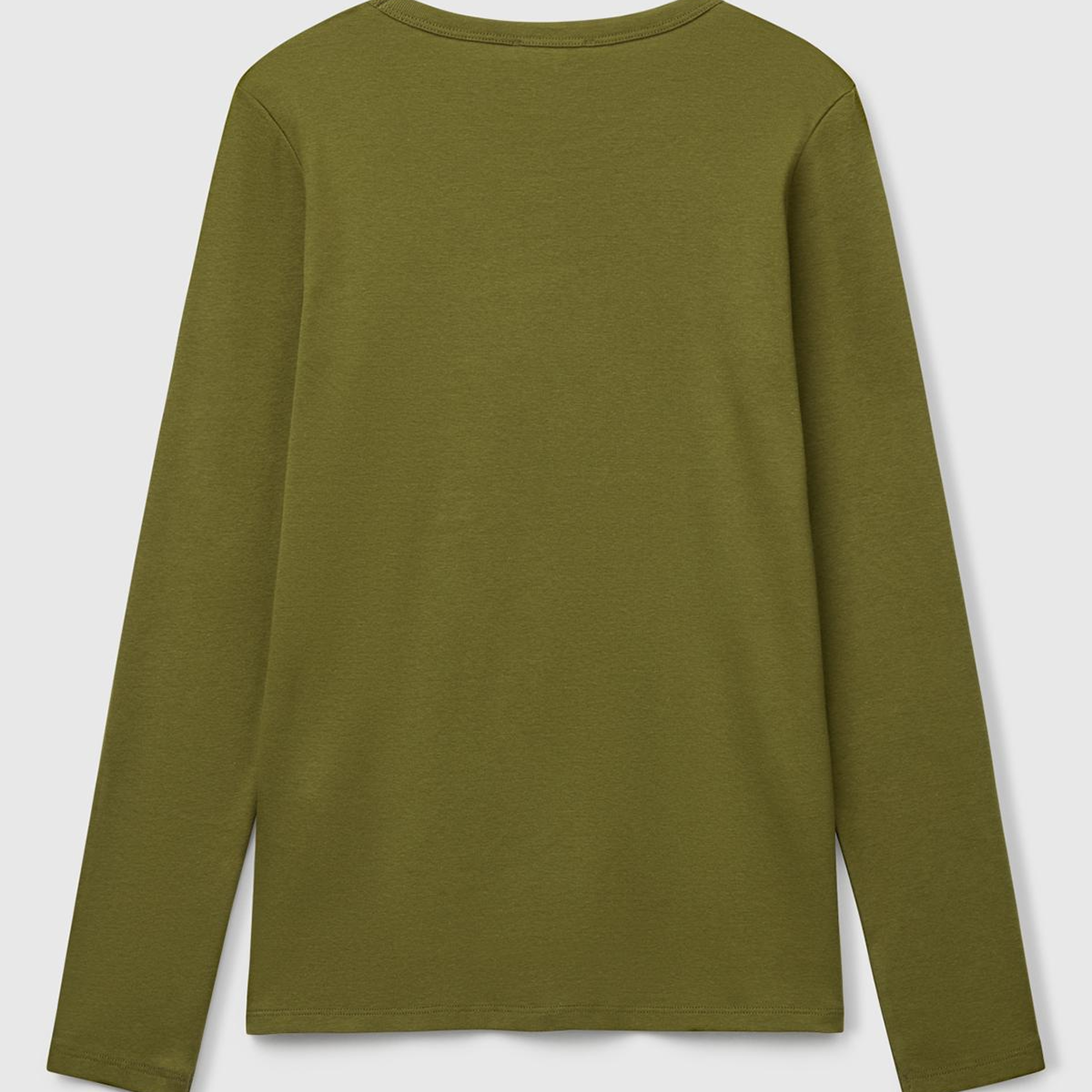Kadın Haki Yeşili %100 Koton Bisiklet Yaka Benetton Yazılı Uzun Kollu T-Shirt