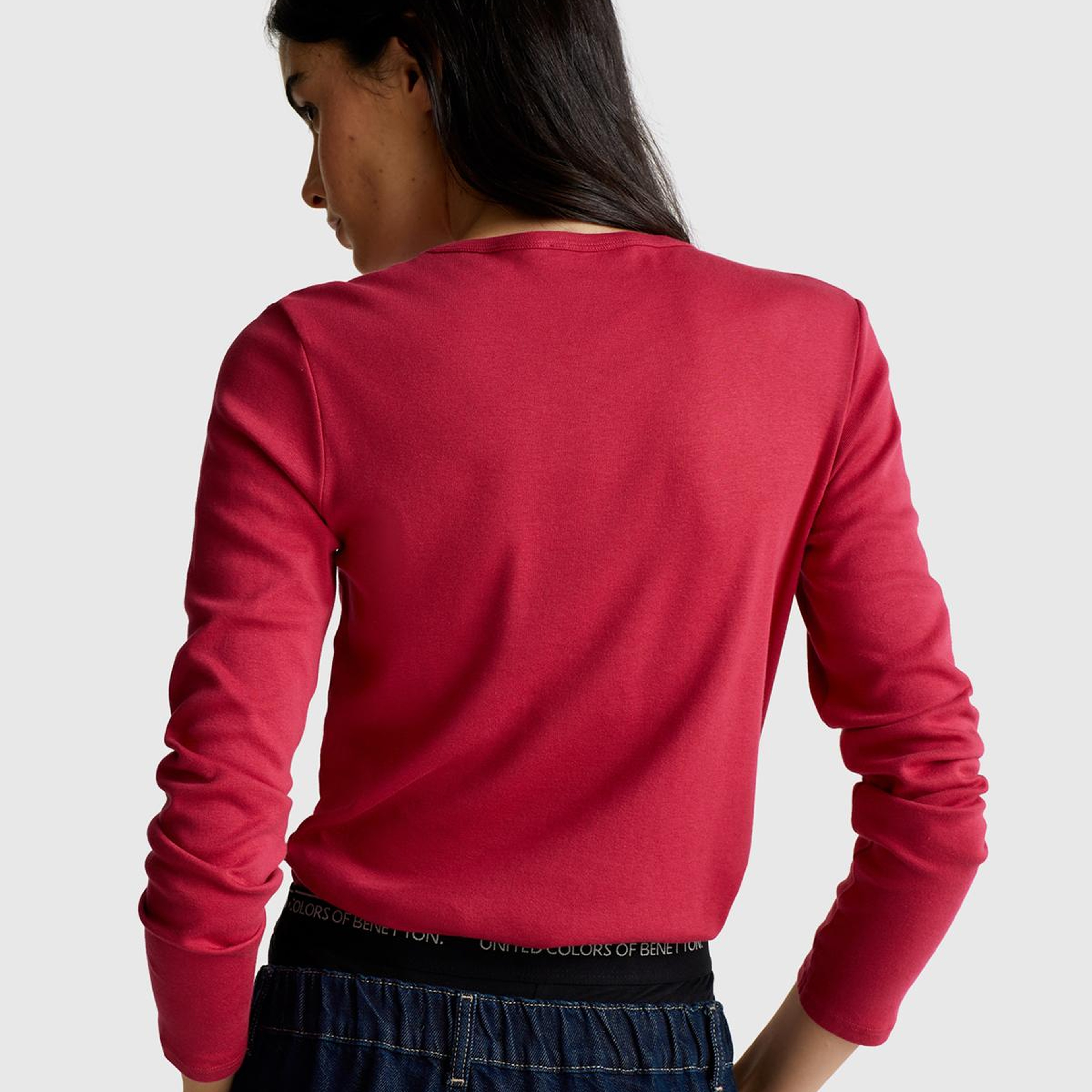 Kadın Fuşya Basic Bisiklet Yaka Uzun Kollu T-Shirt