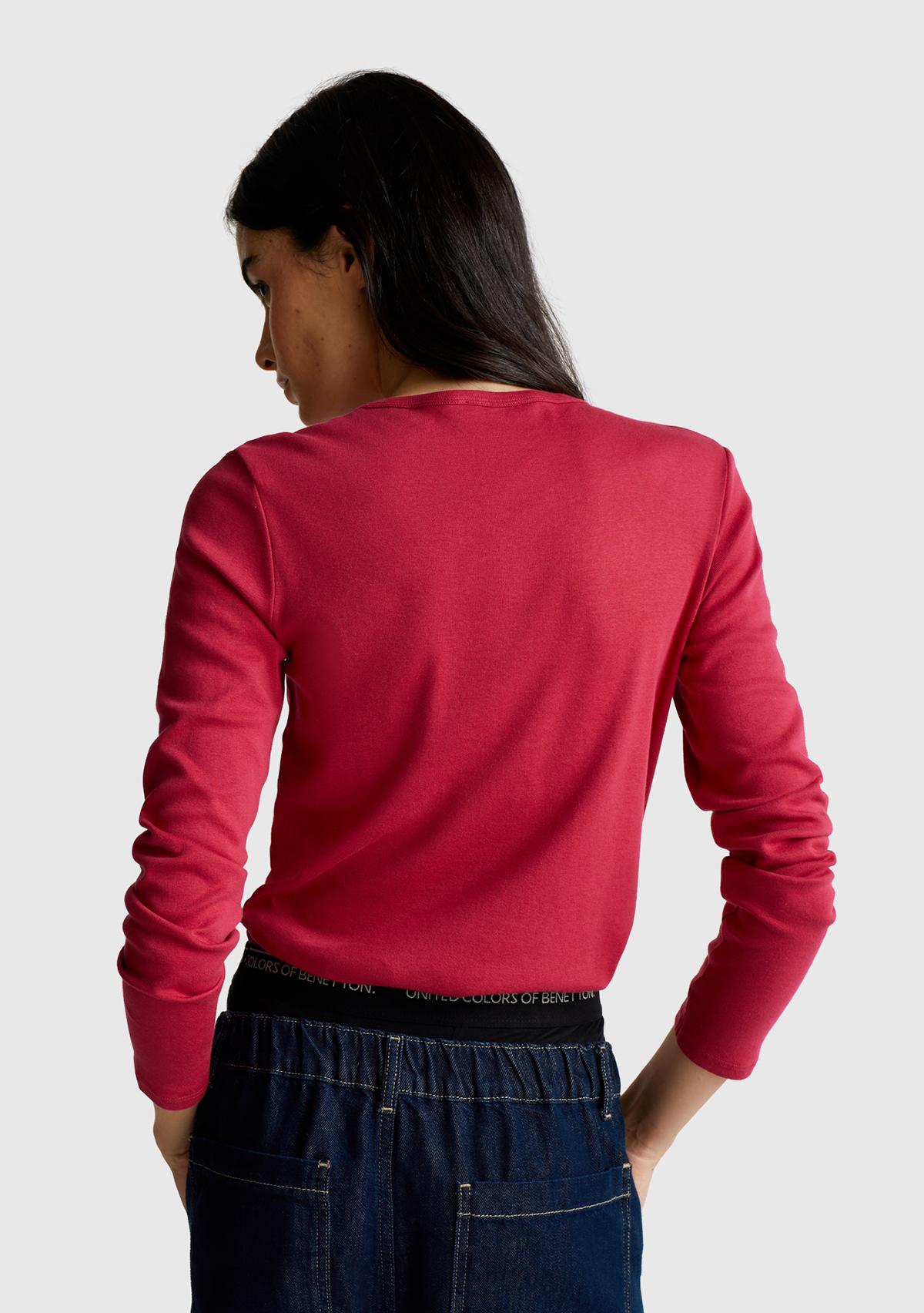 Kadın Fuşya Basic Bisiklet Yaka Uzun Kollu T-Shirt