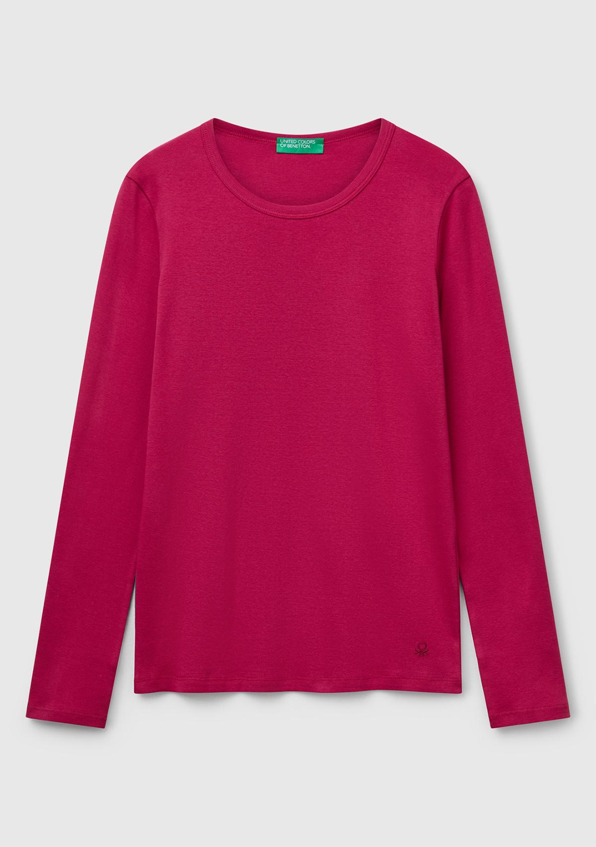 Kadın Fuşya Basic Bisiklet Yaka Uzun Kollu T-Shirt