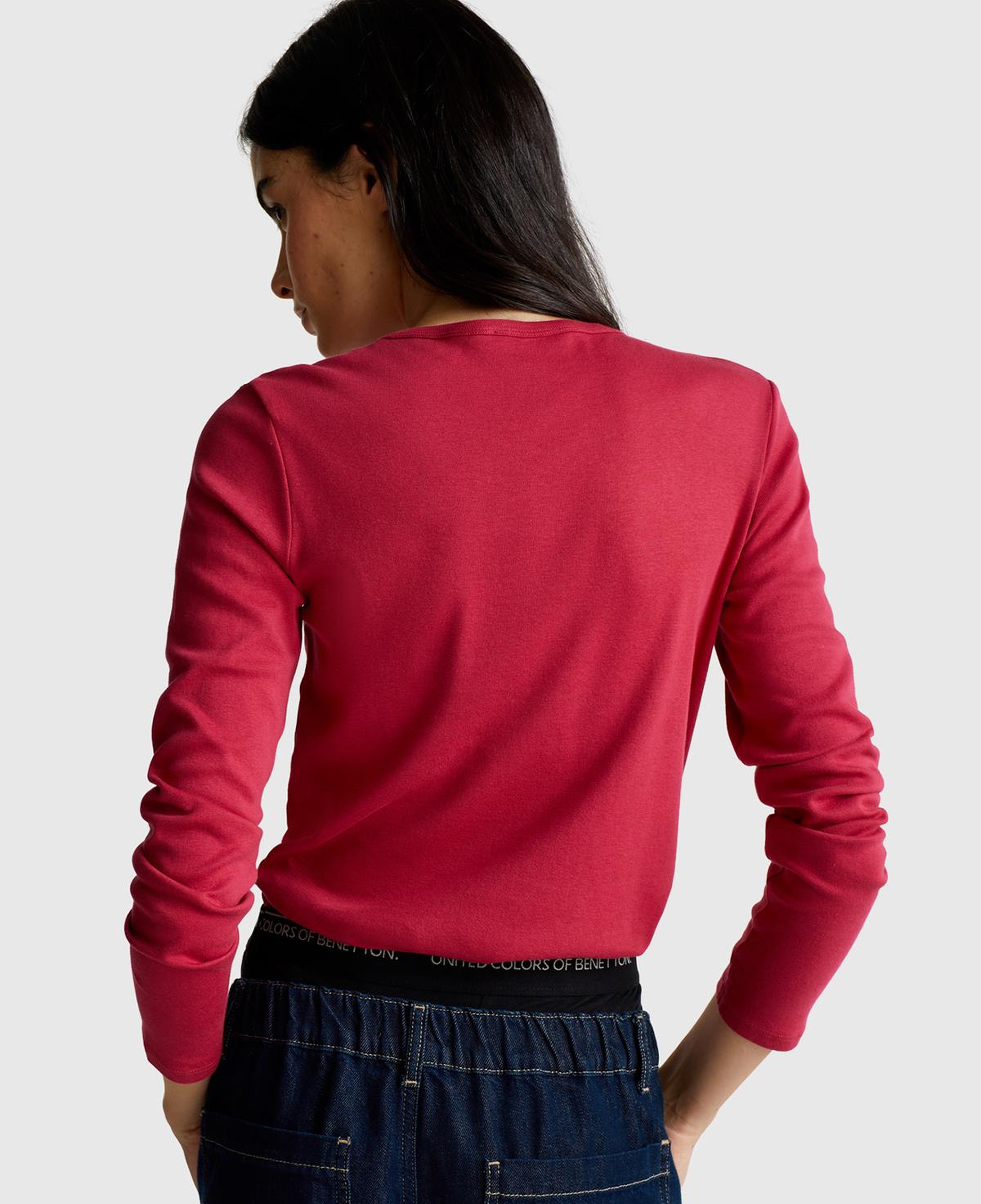 Kadın Fuşya Basic Bisiklet Yaka Uzun Kollu T-Shirt