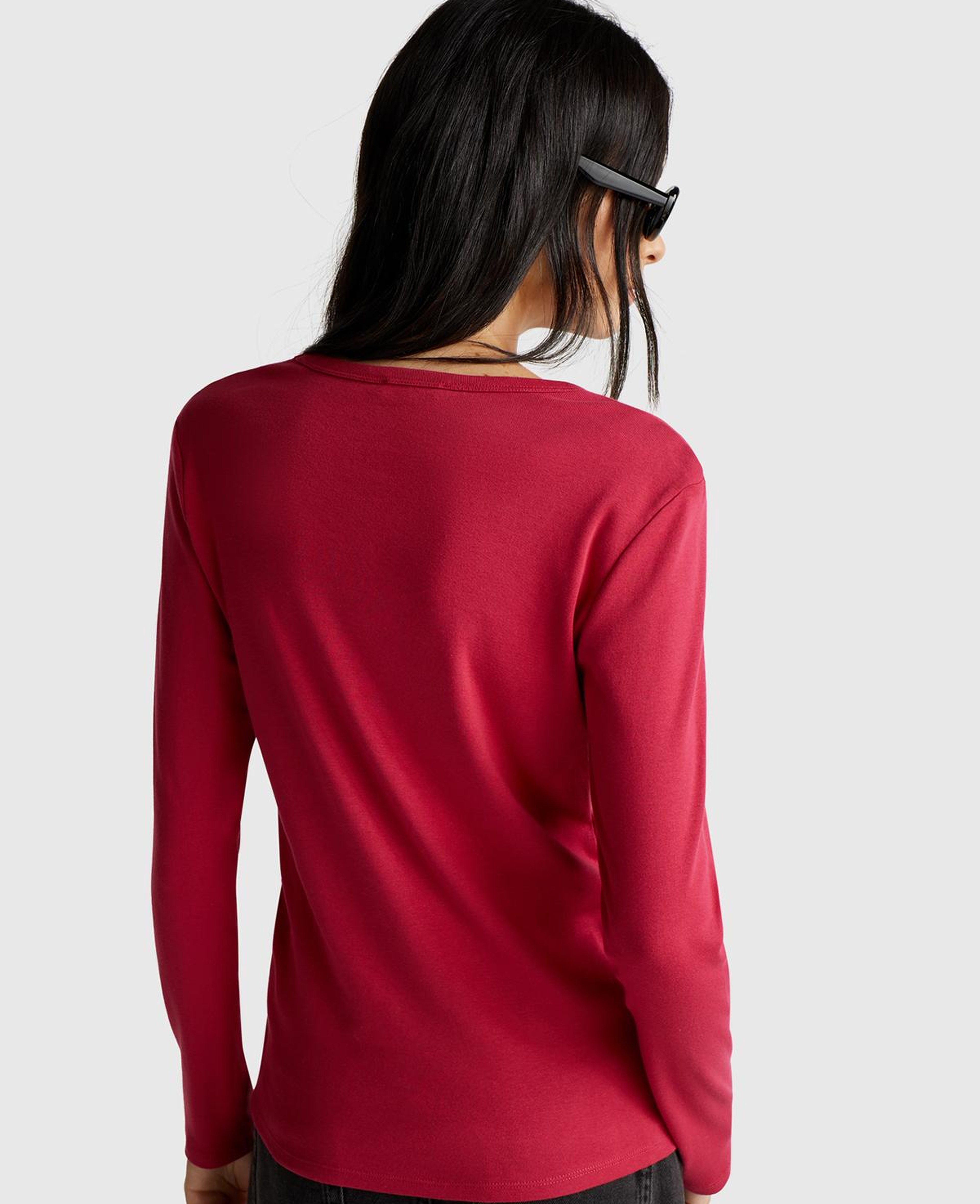 Kadın Fuşya %100 Koton Bisiklet Yaka Benetton Yazılı Uzun Kollu T-Shirt