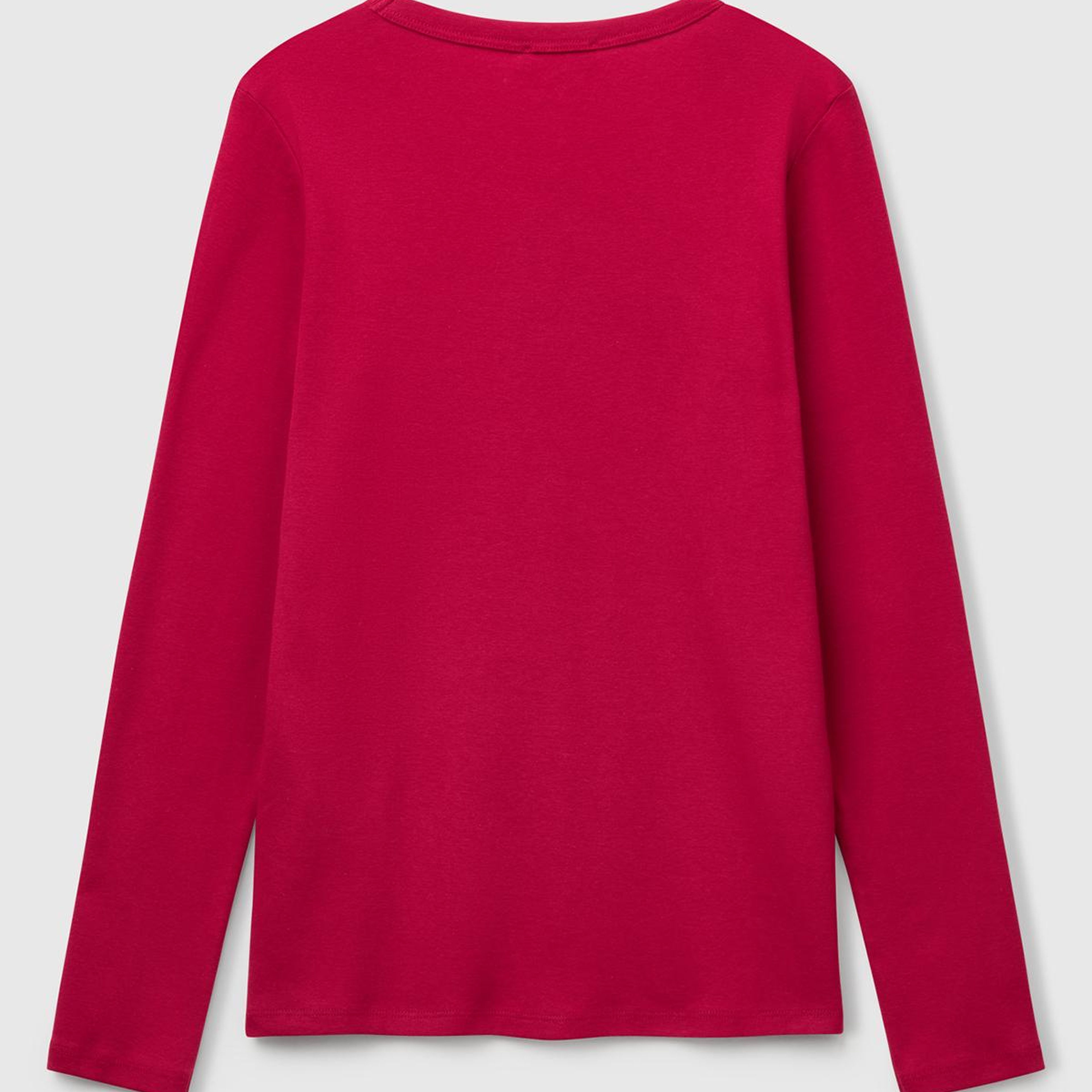 Kadın Fuşya %100 Koton Bisiklet Yaka Benetton Yazılı Uzun Kollu T-Shirt