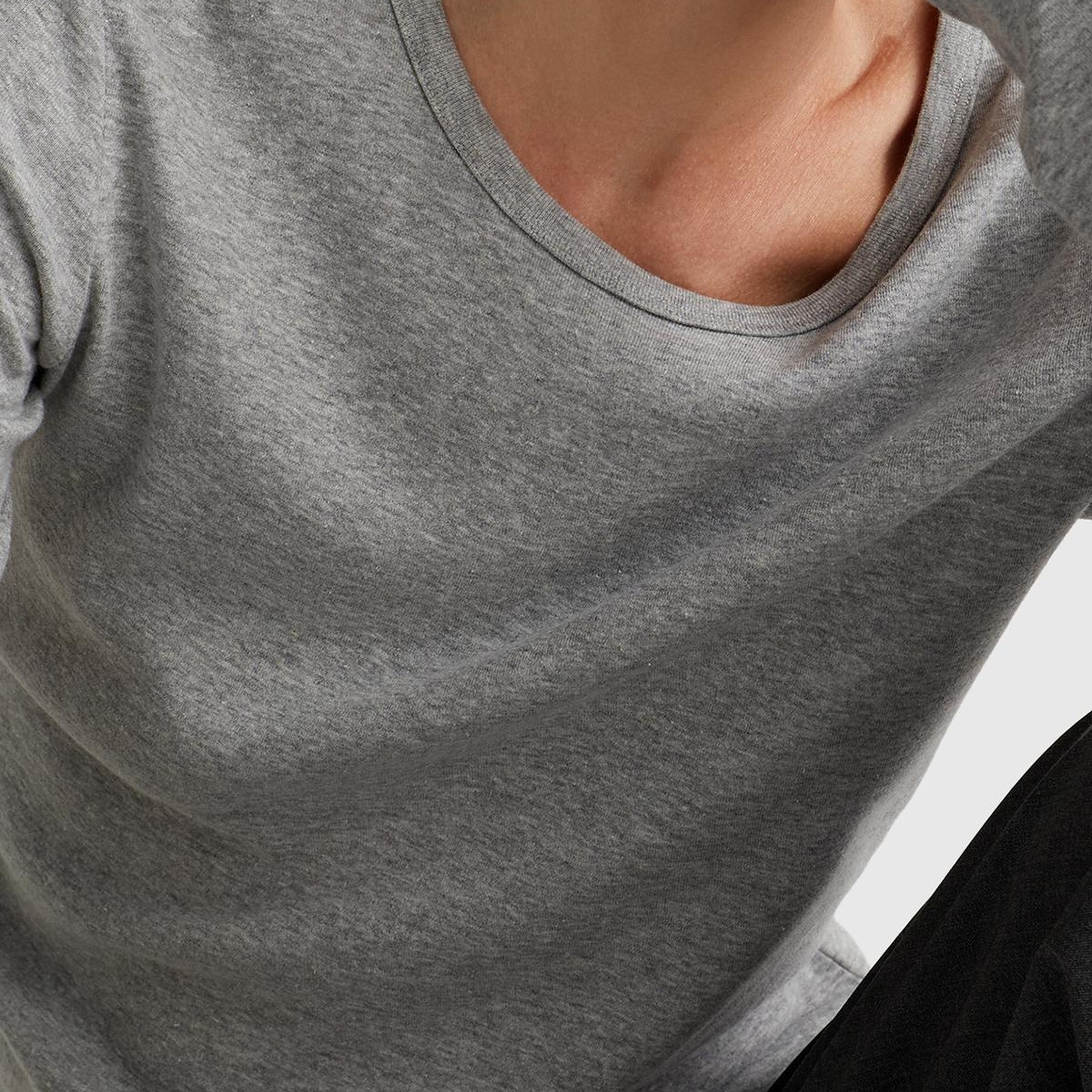 Kadın Gri Melanj Basic Bisiklet Yaka Uzun Kollu T-Shirt