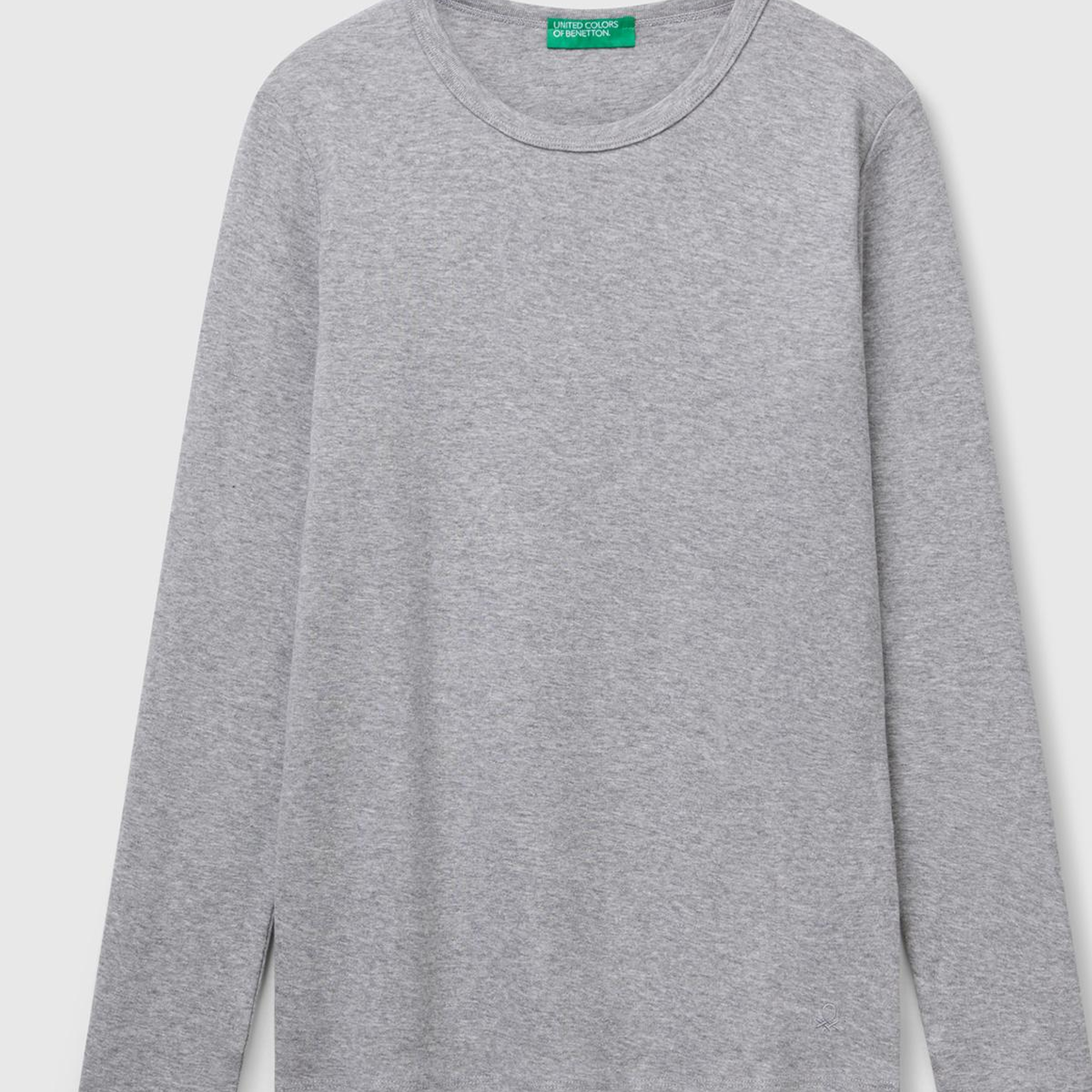 Kadın Gri Melanj Basic Bisiklet Yaka Uzun Kollu T-Shirt