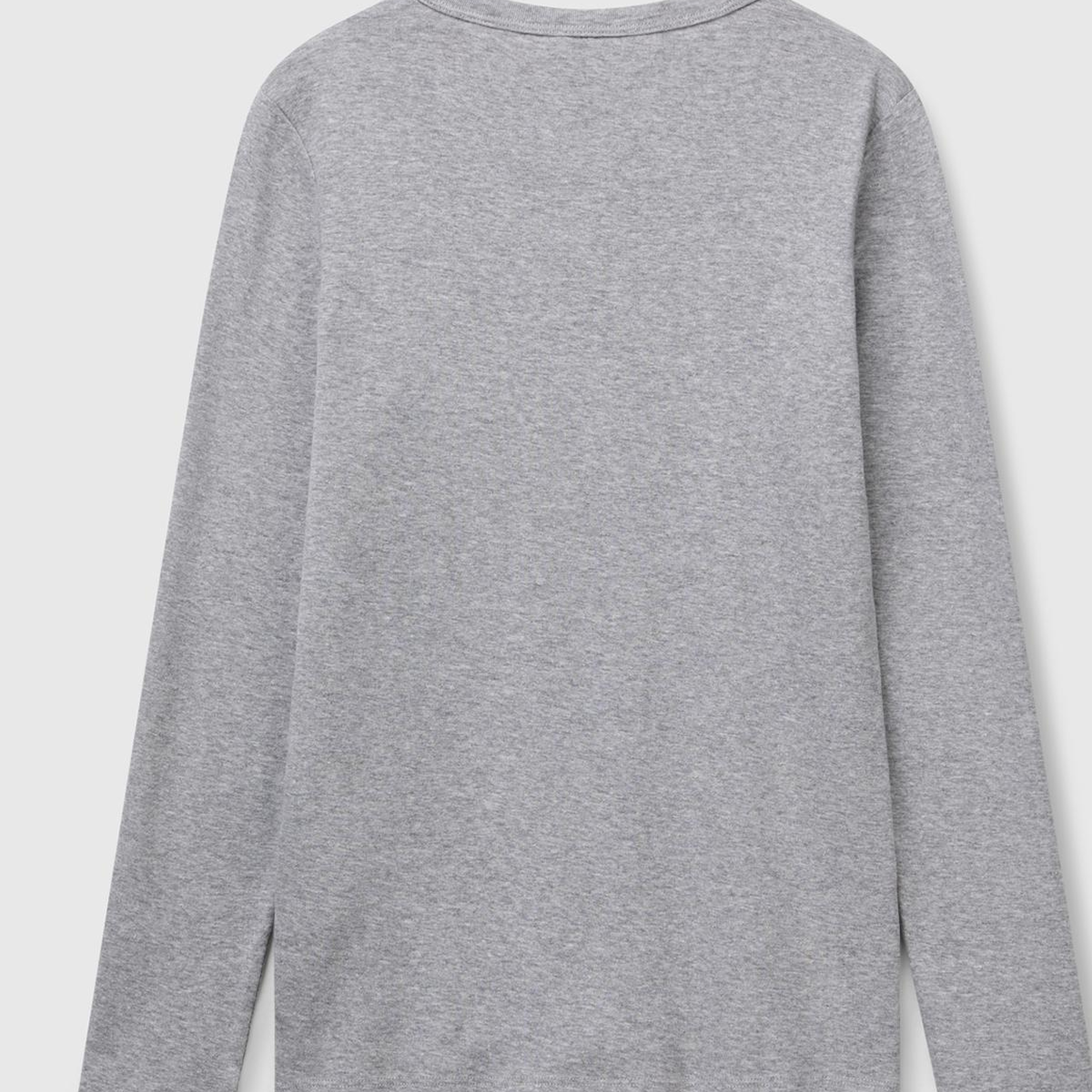 Kadın Gri Melanj Basic Bisiklet Yaka Uzun Kollu T-Shirt