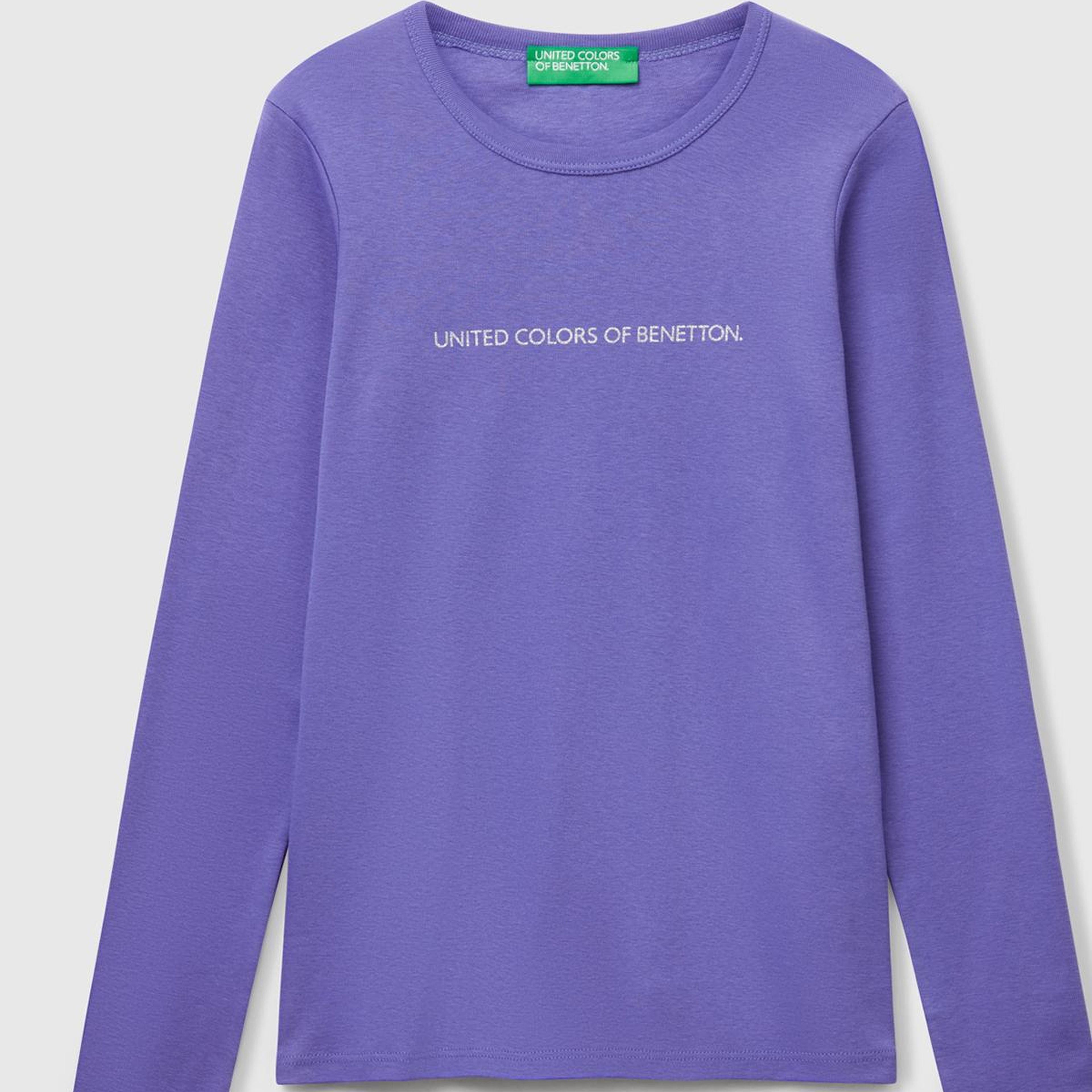 Kadın Mor %100 Koton Bisiklet Yaka Benetton Yazılı Uzun Kollu T-Shirt