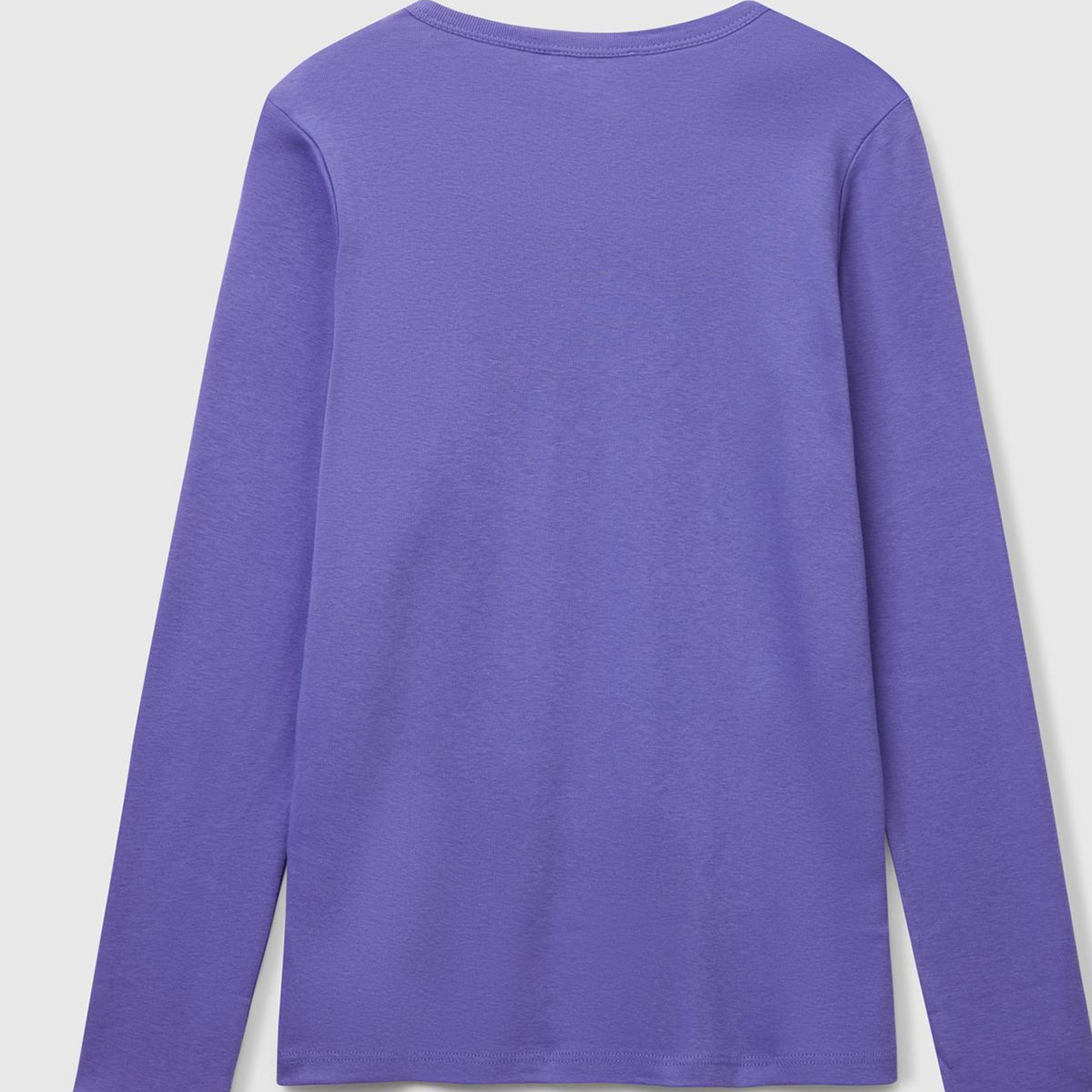 Kadın Mor %100 Koton Bisiklet Yaka Benetton Yazılı Uzun Kollu T-Shirt