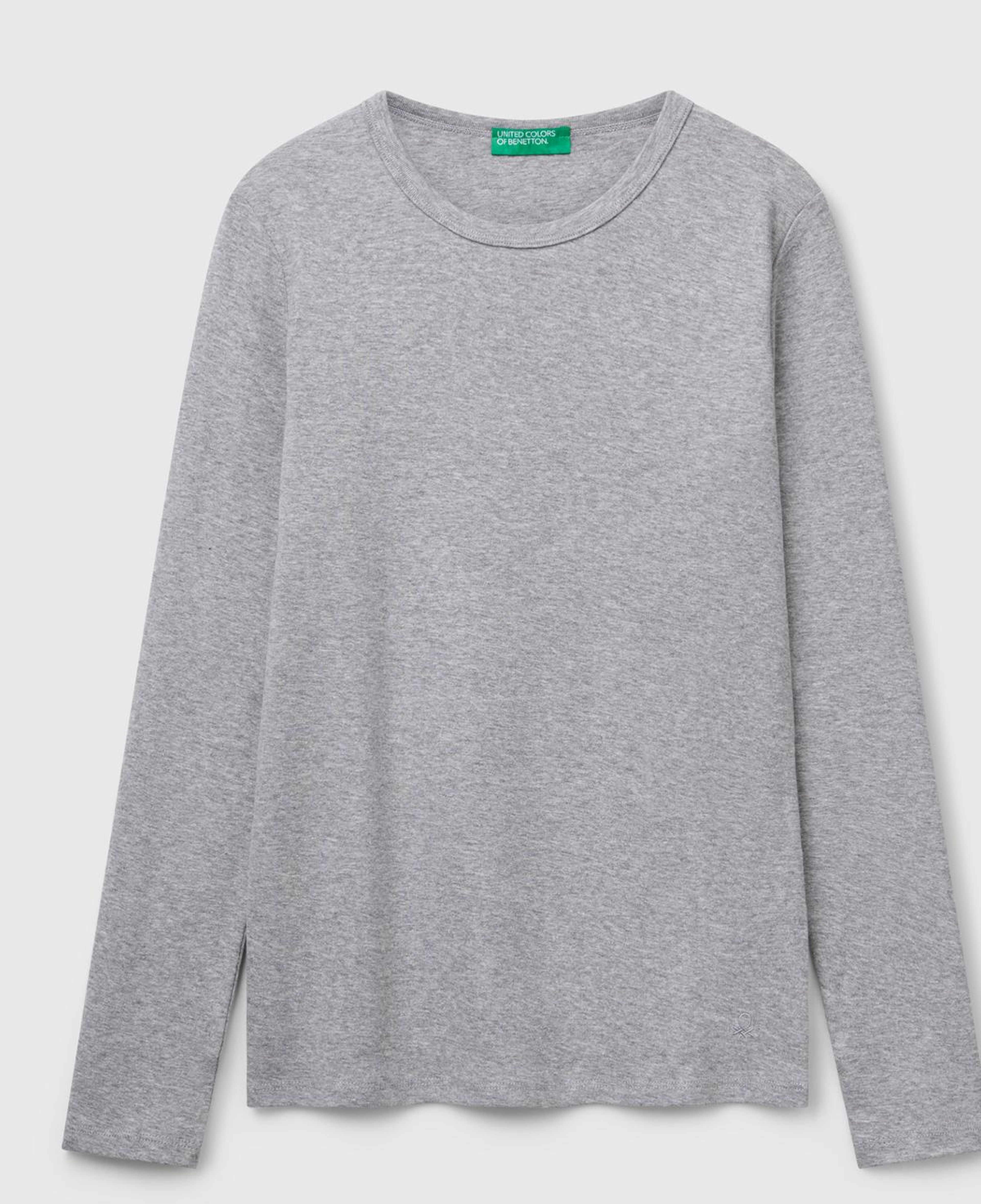 Kadın Gri Melanj Basic Bisiklet Yaka Uzun Kollu T-Shirt