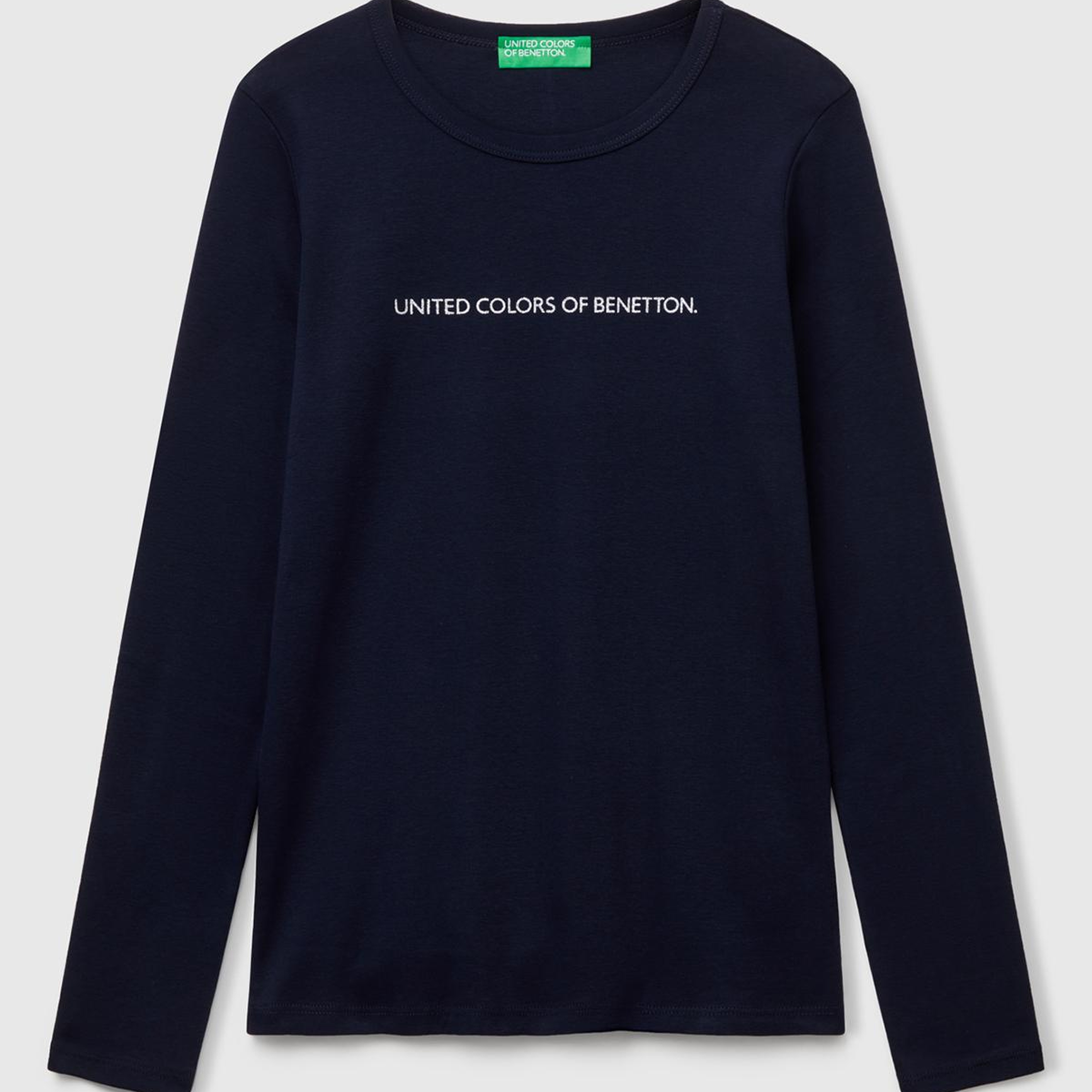 Kadın Lacivert %100 Koton Bisiklet Yaka Benetton Yazılı Uzun Kollu T-Shirt
