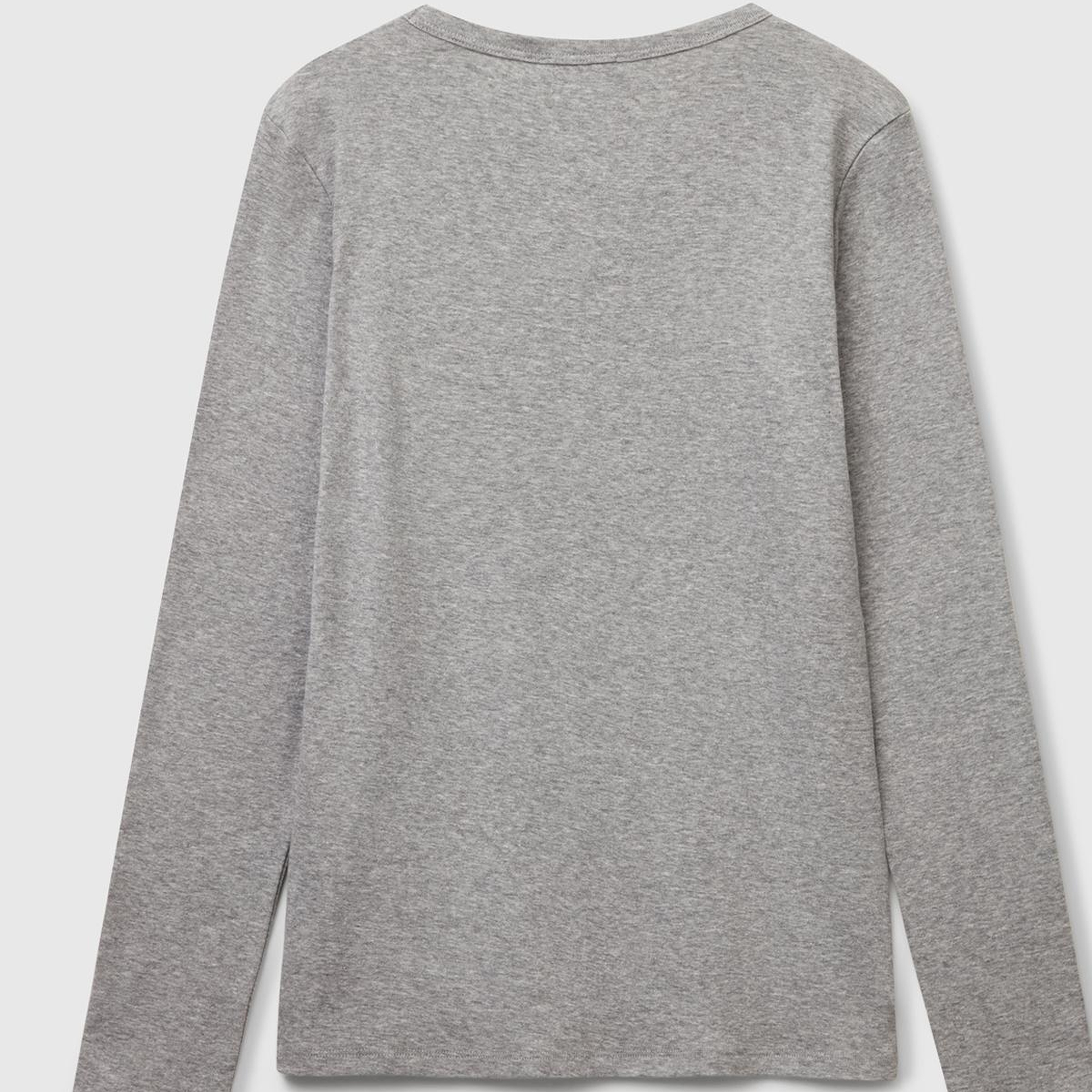 Kadın Gri Melanj %100 Koton Bisiklet Yaka Benetton Yazılı Uzun Kollu T-Shirt