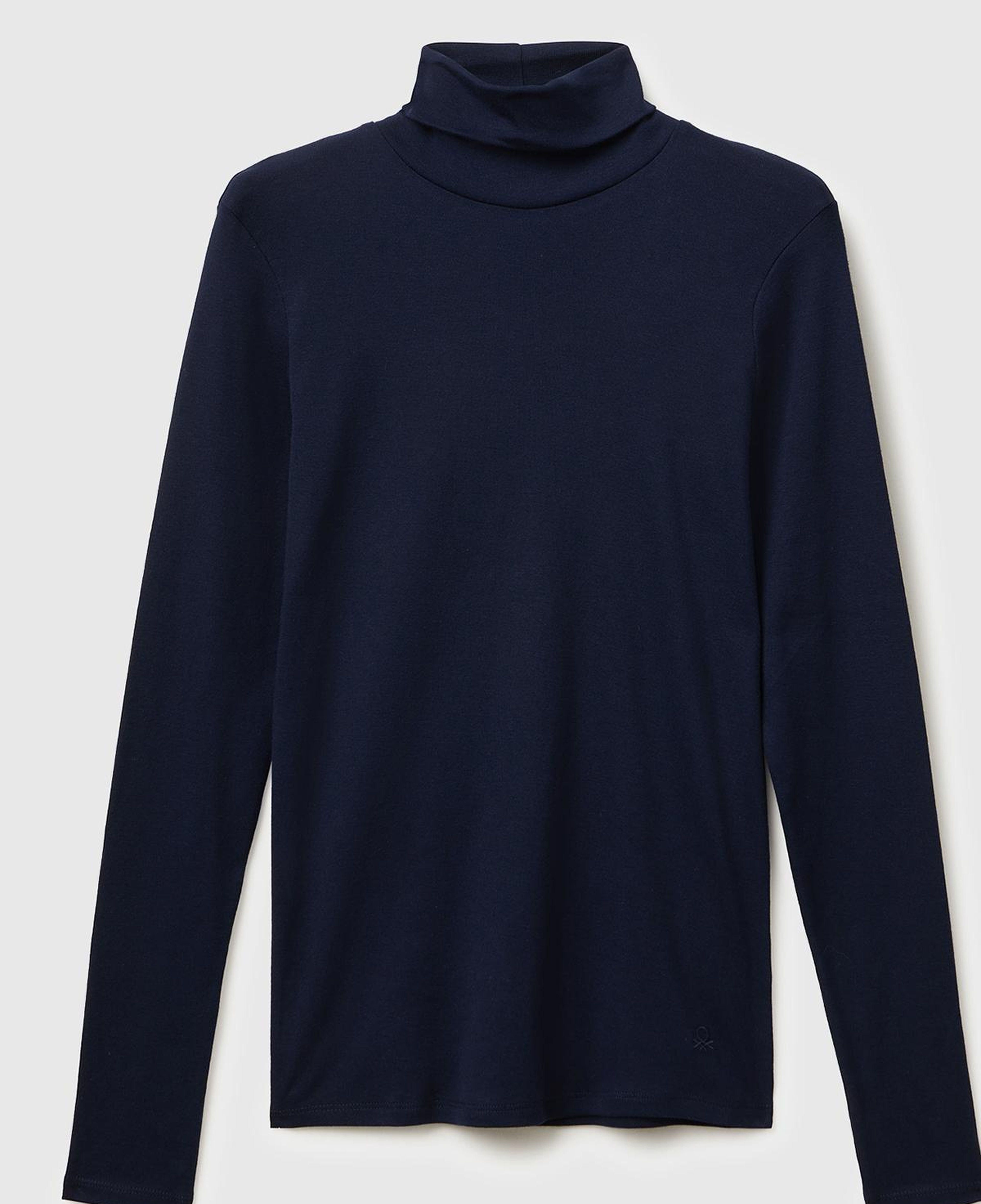 Kadın Lacivert %100 Pamuk Boğazlı Uzun Kollu T-Shirt