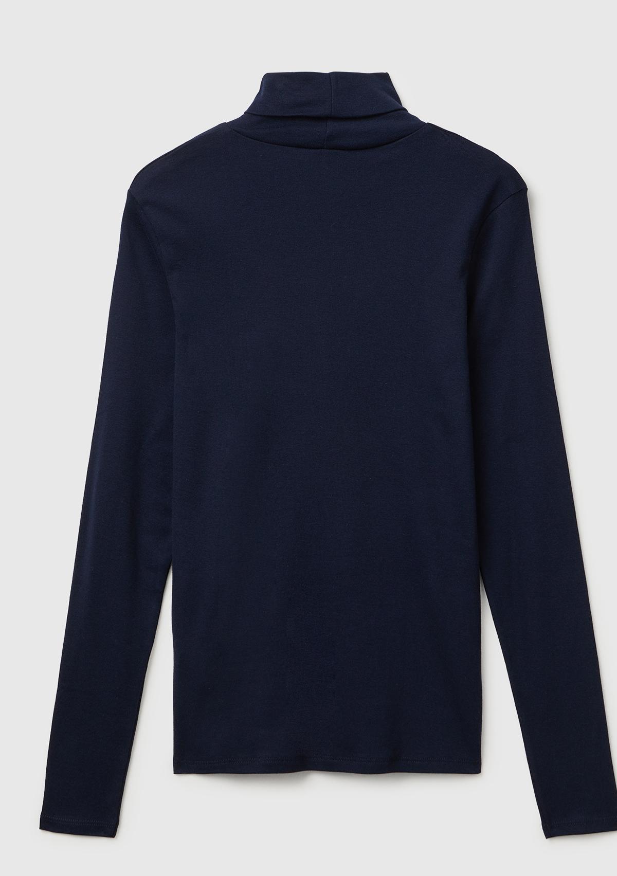 Kadın Lacivert %100 Pamuk Boğazlı Uzun Kollu T-Shirt