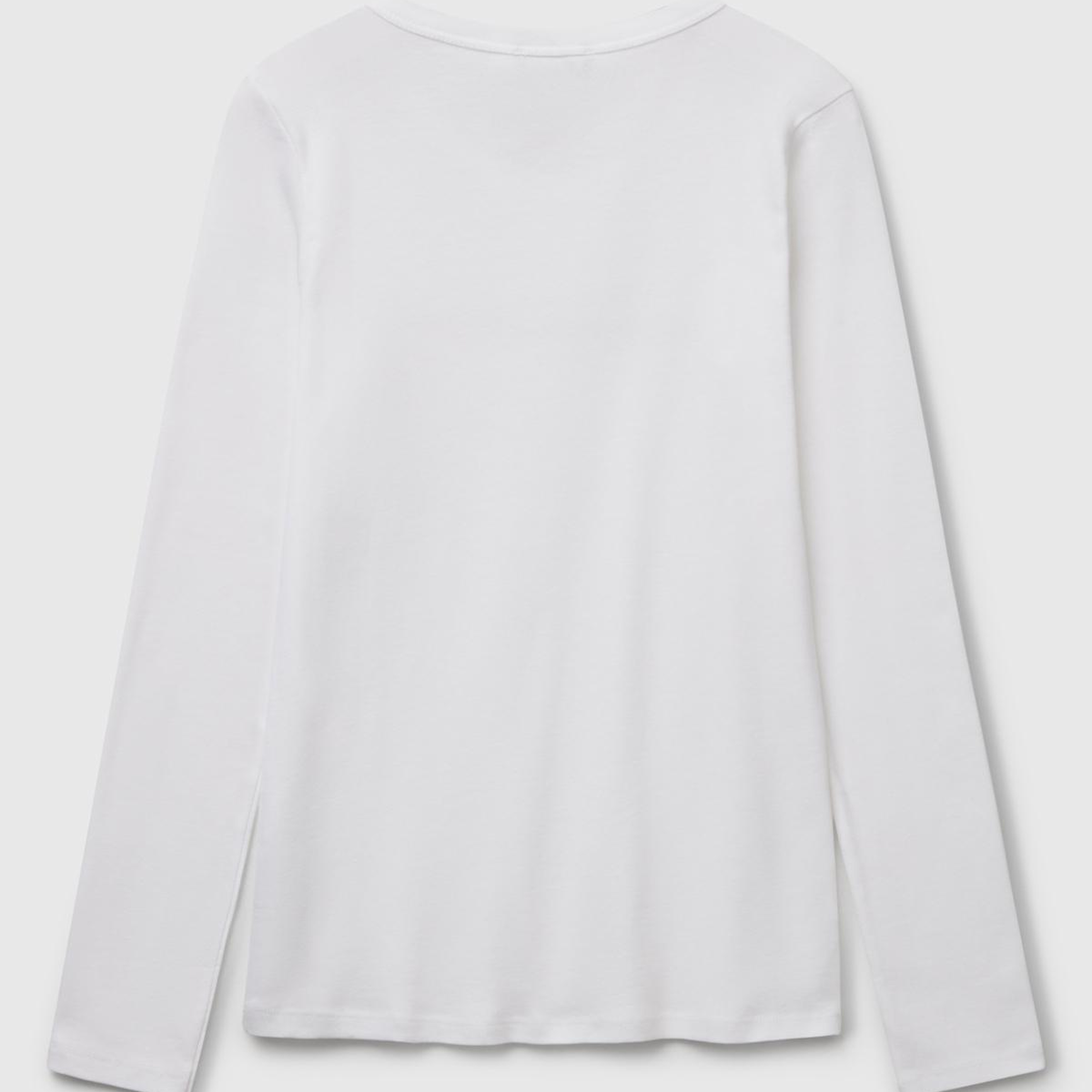 Kadın Beyaz %100 Koton Bisiklet Yaka Benetton Yazılı Uzun Kollu T-Shirt