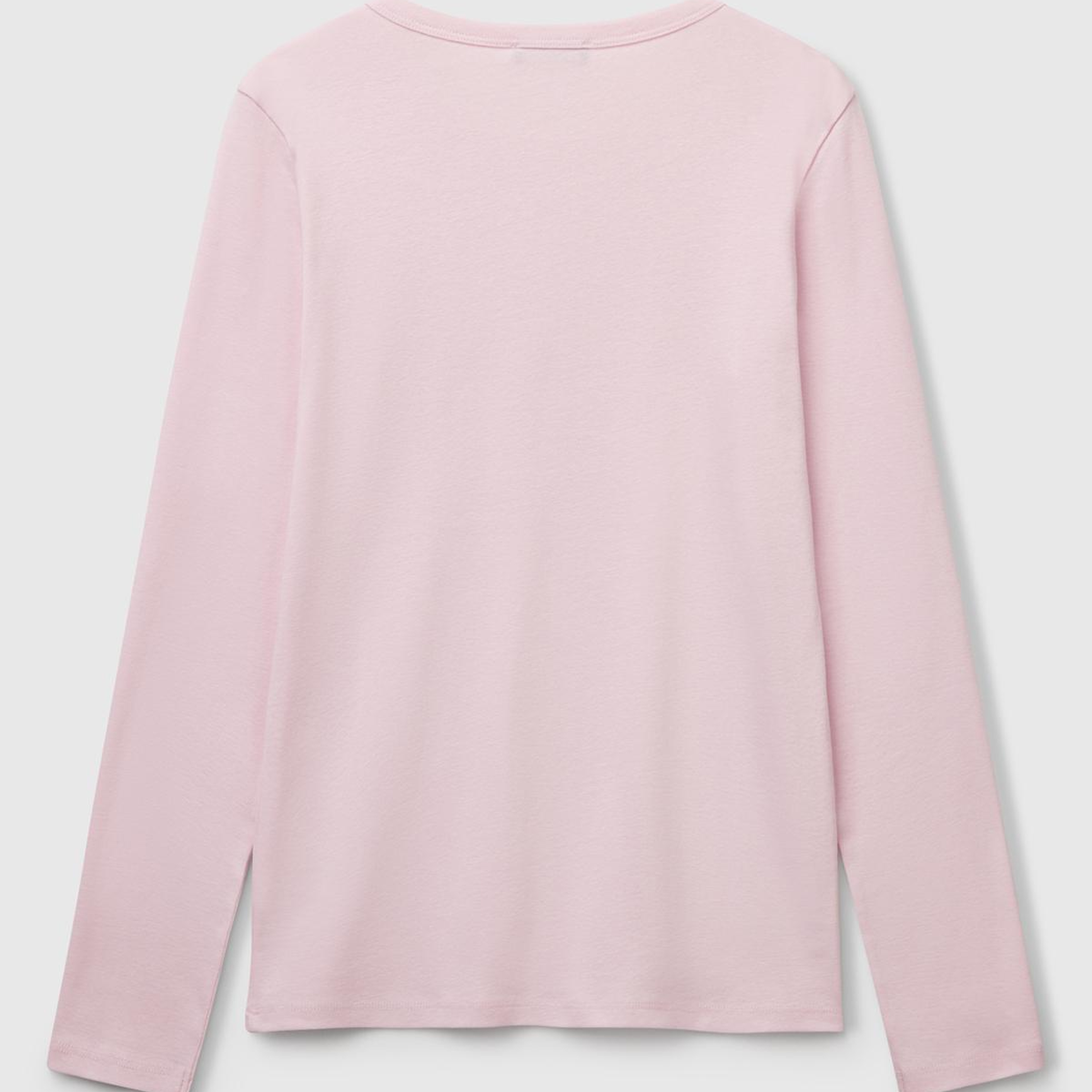 Kadın Açık Pembe %100 Koton Bisiklet Yaka Benetton Yazılı Uzun Kollu T-Shirt