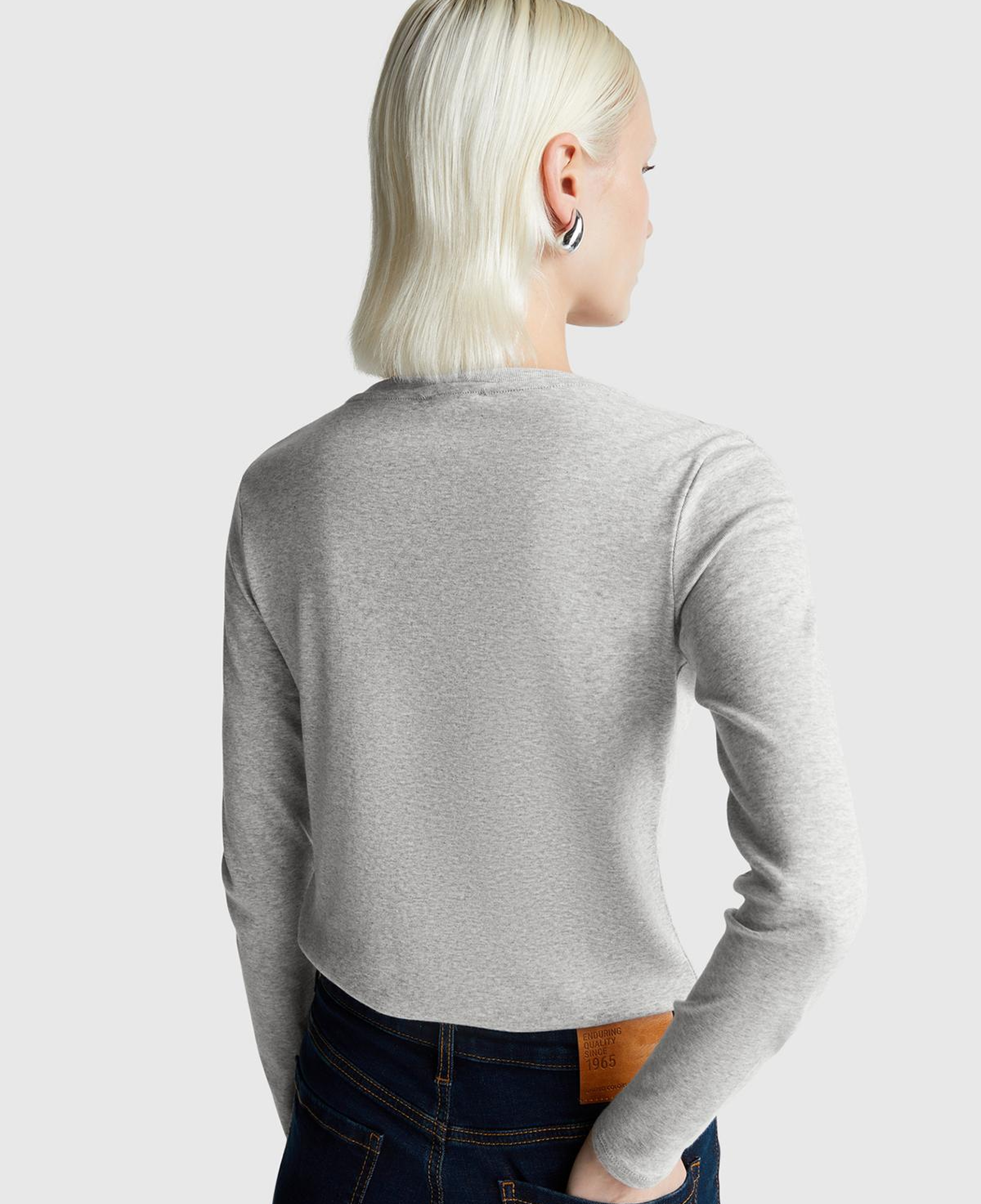 Kadın Gri Melanj Basic V Yaka Uzun Kollu T-Shirt