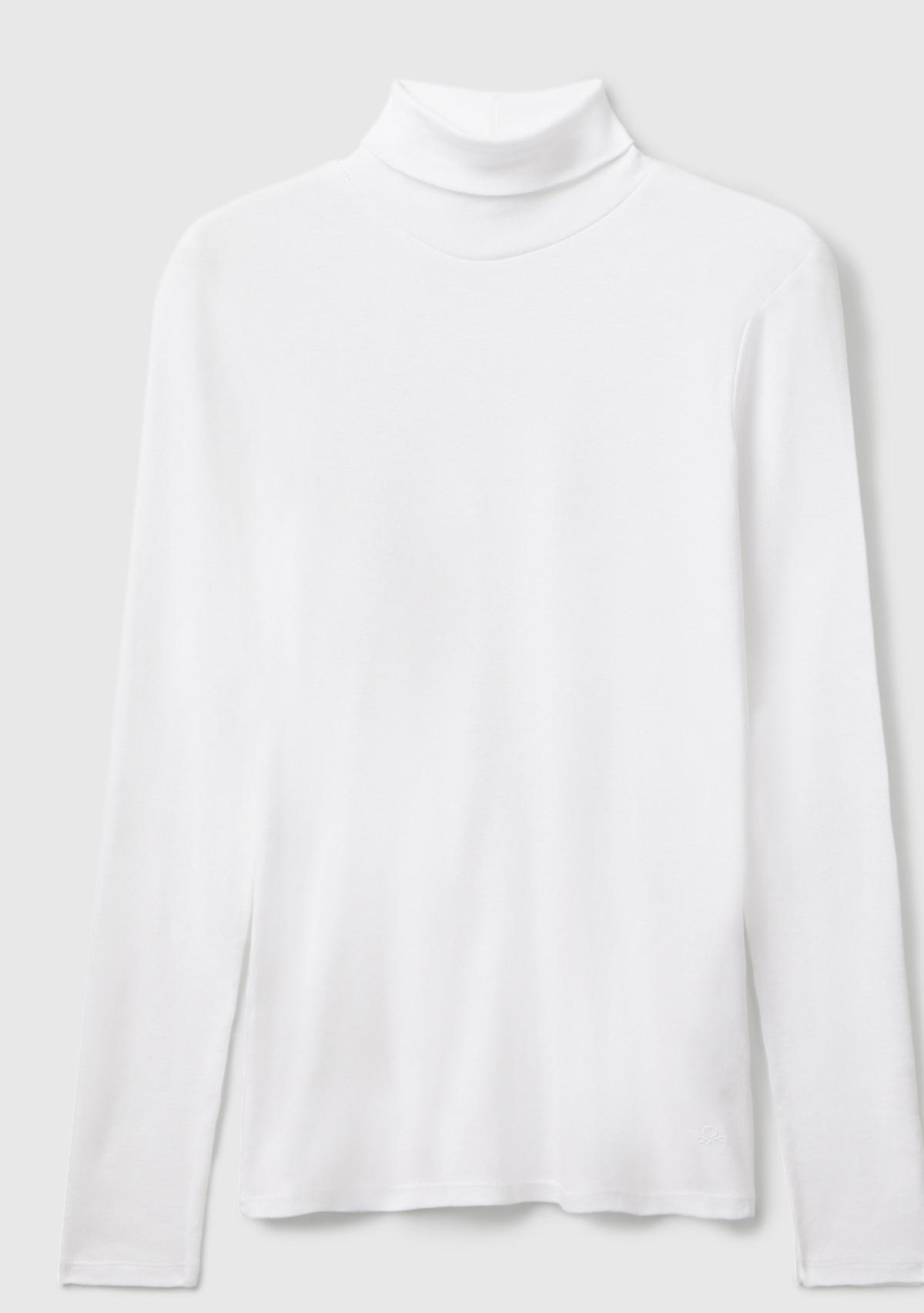 Kadın Beyaz %100 Pamuk Boğazlı Uzun Kollu T-Shirt