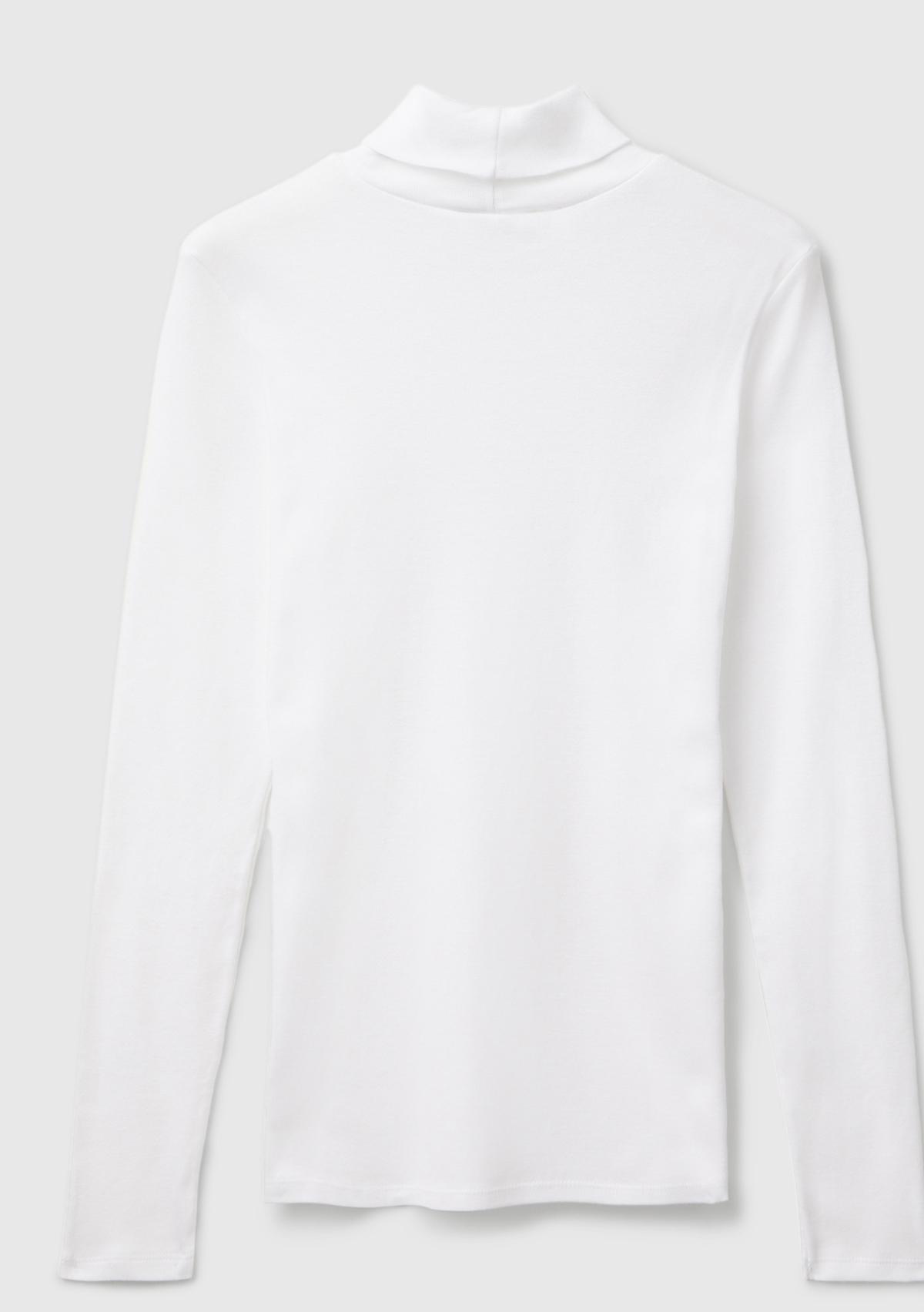 Kadın Beyaz %100 Pamuk Boğazlı Uzun Kollu T-Shirt