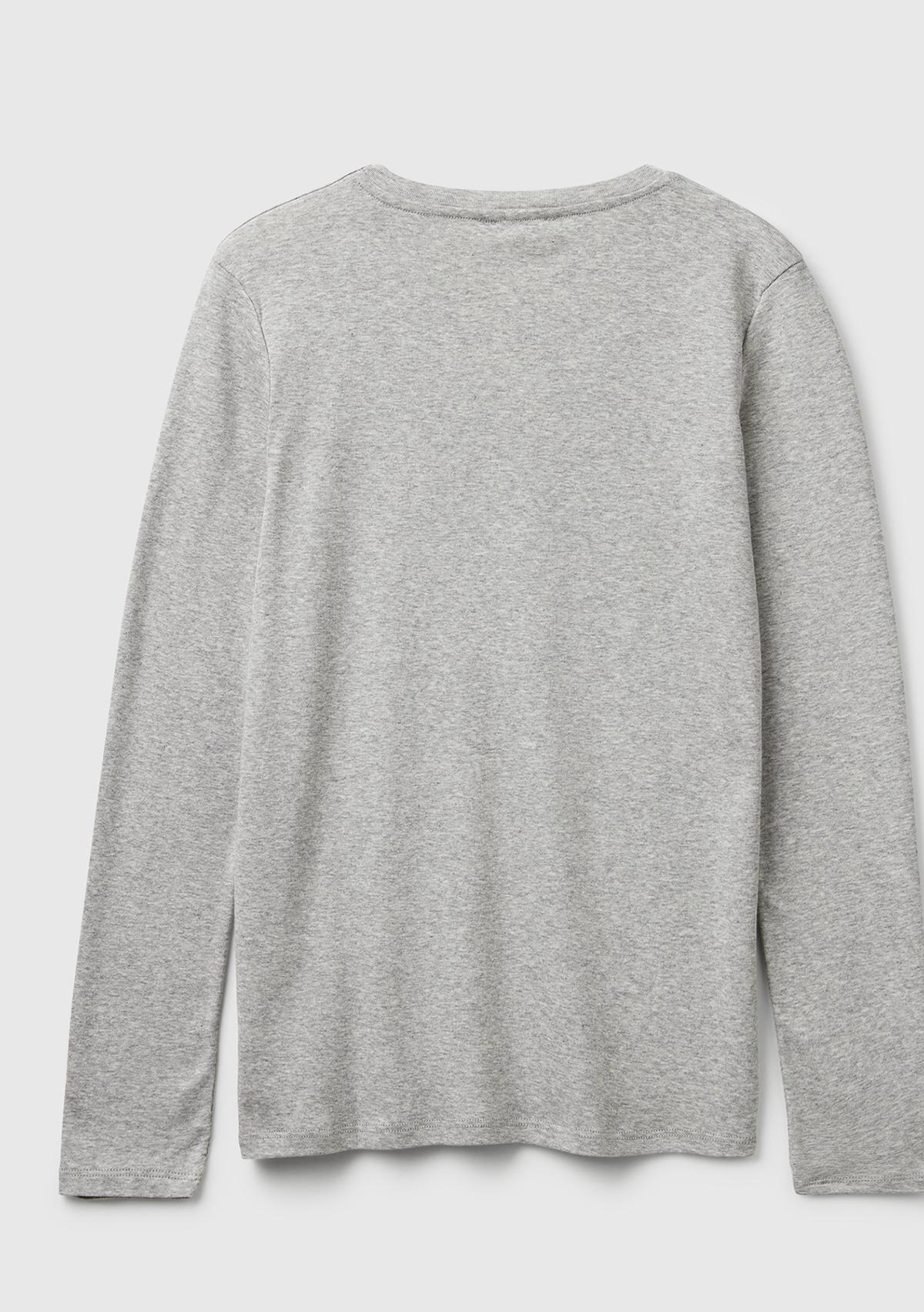 Kadın Gri Melanj Basic V Yaka Uzun Kollu T-Shirt