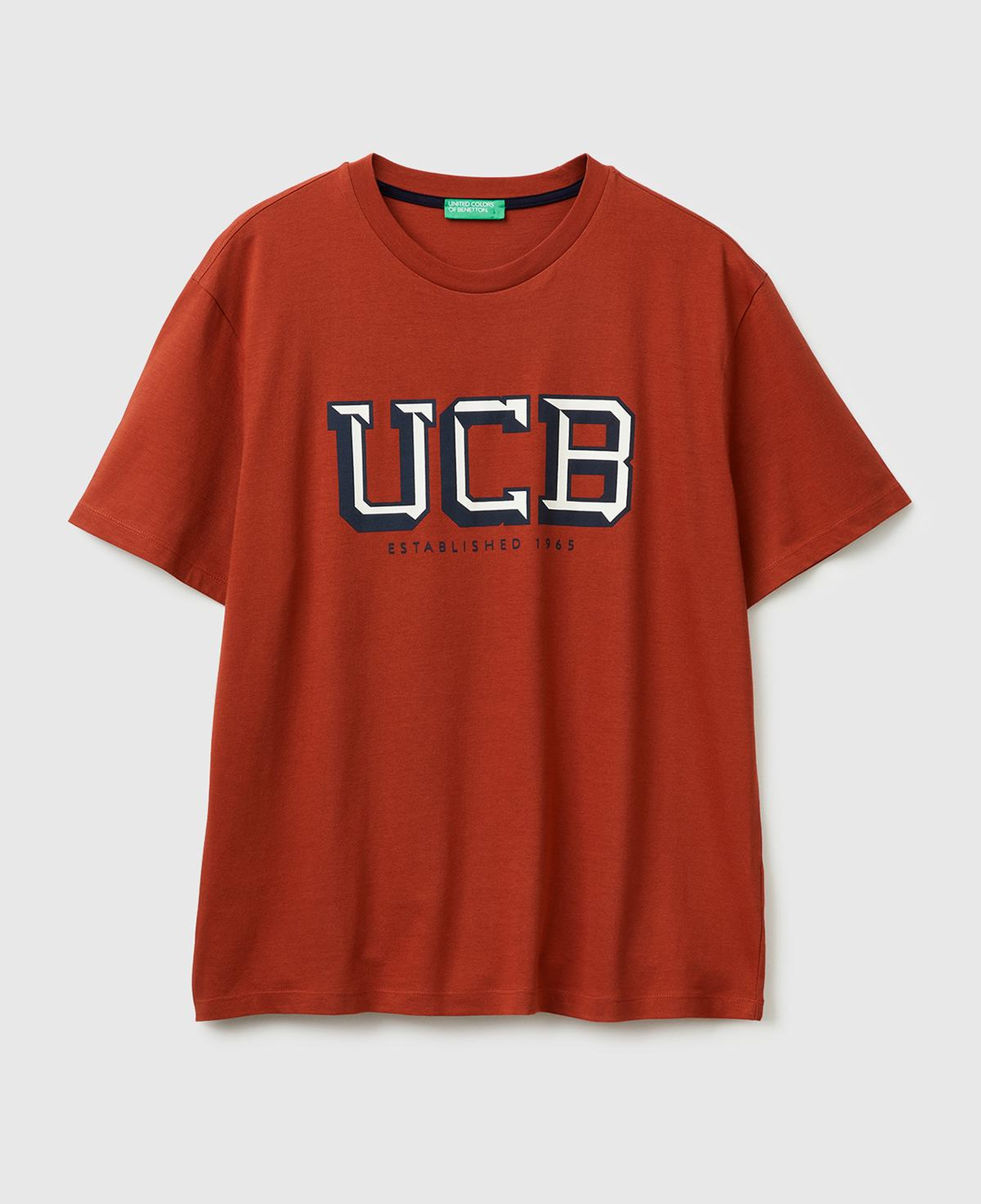 Erkek Kırmızı-UCB %100 Pamuk Önü Logo Baskılı Relax Fit T-Shirt