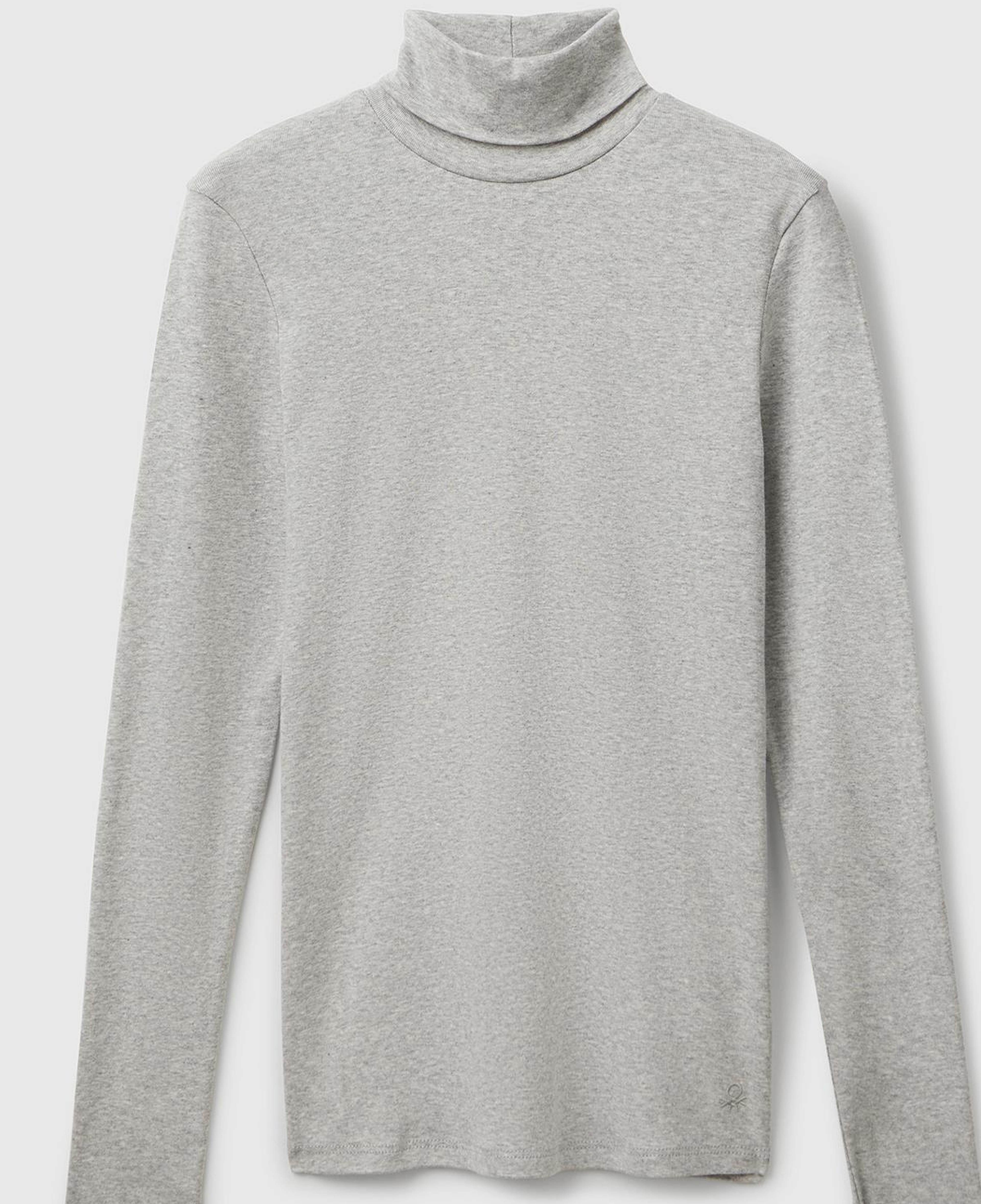 Kadın Gri Melanj %100 Pamuk Boğazlı Uzun Kollu T-Shirt