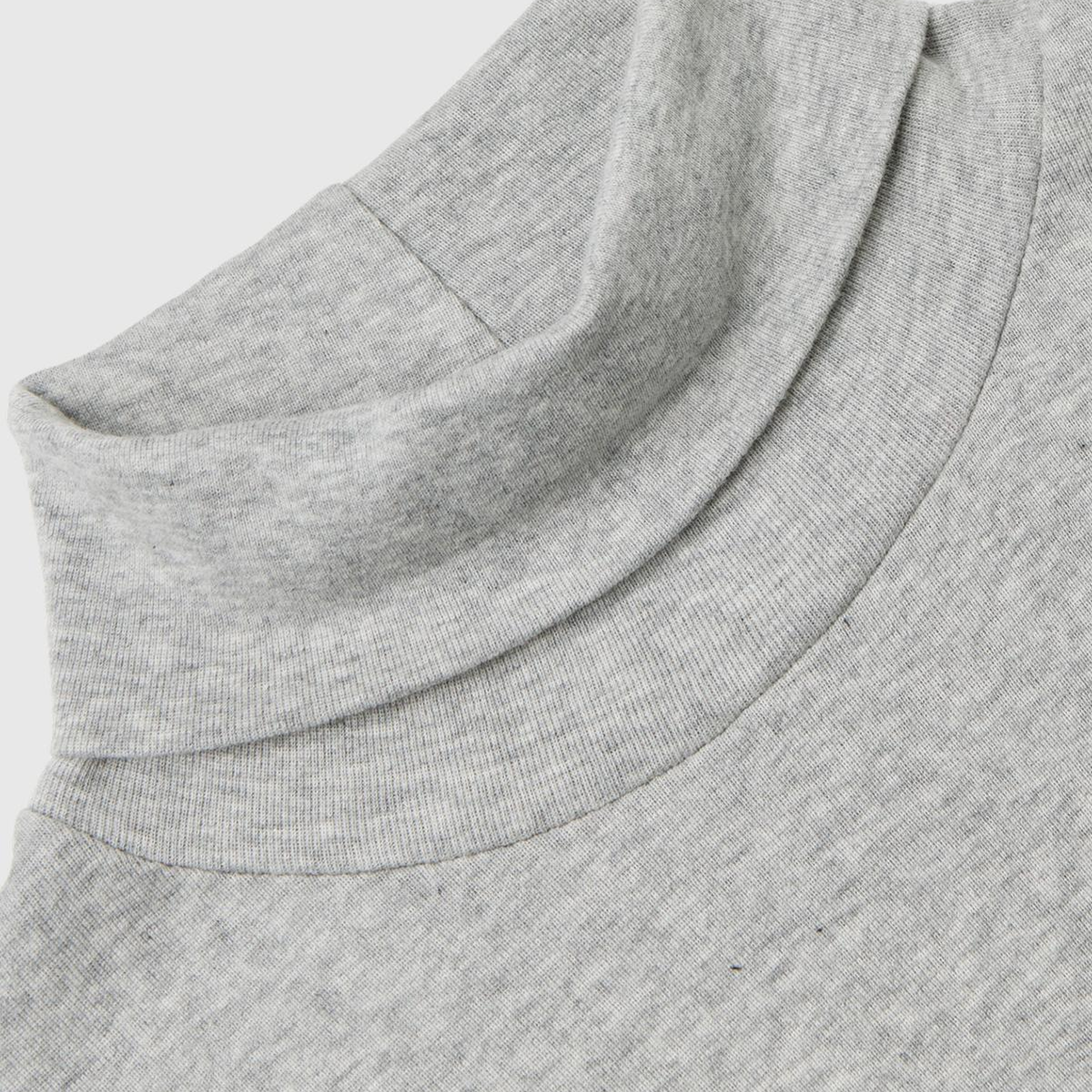 Kadın Gri Melanj %100 Pamuk Boğazlı Uzun Kollu T-Shirt
