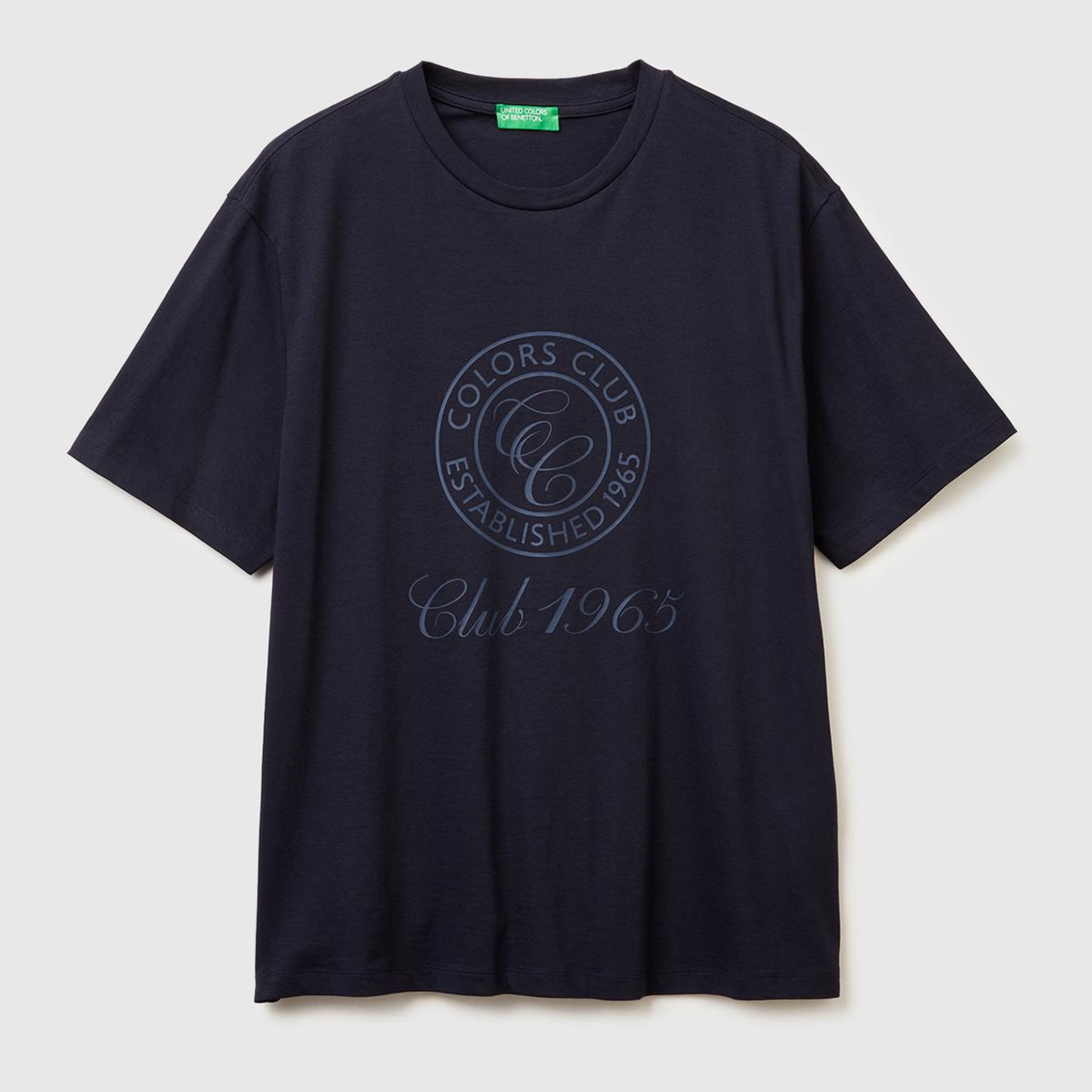 Erkek Lacivert %100 Pamuk Önü Logo Baskılı Relax Fit T-Shirt