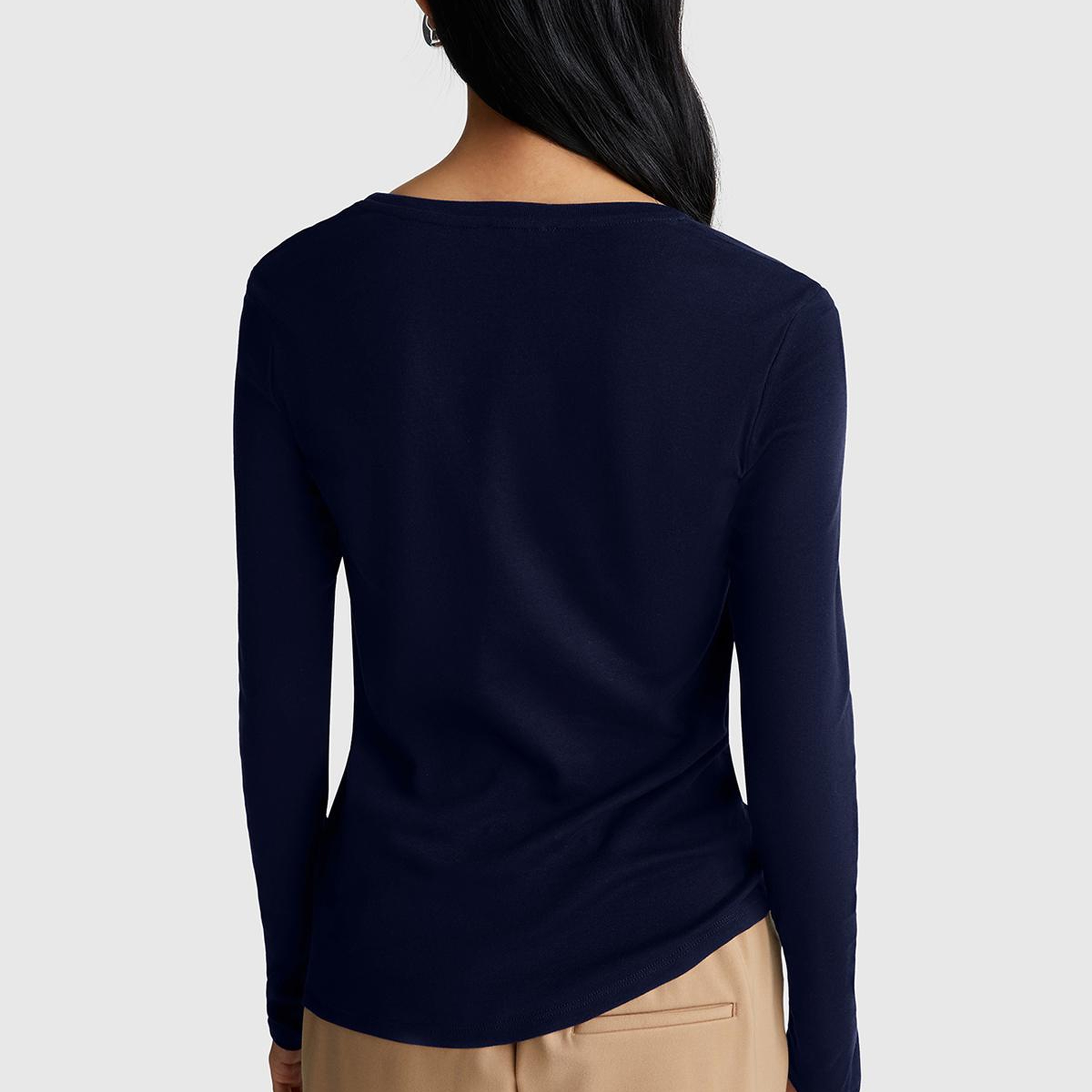 Kadın Lacivert Basic V Yaka Uzun Kollu T-Shirt