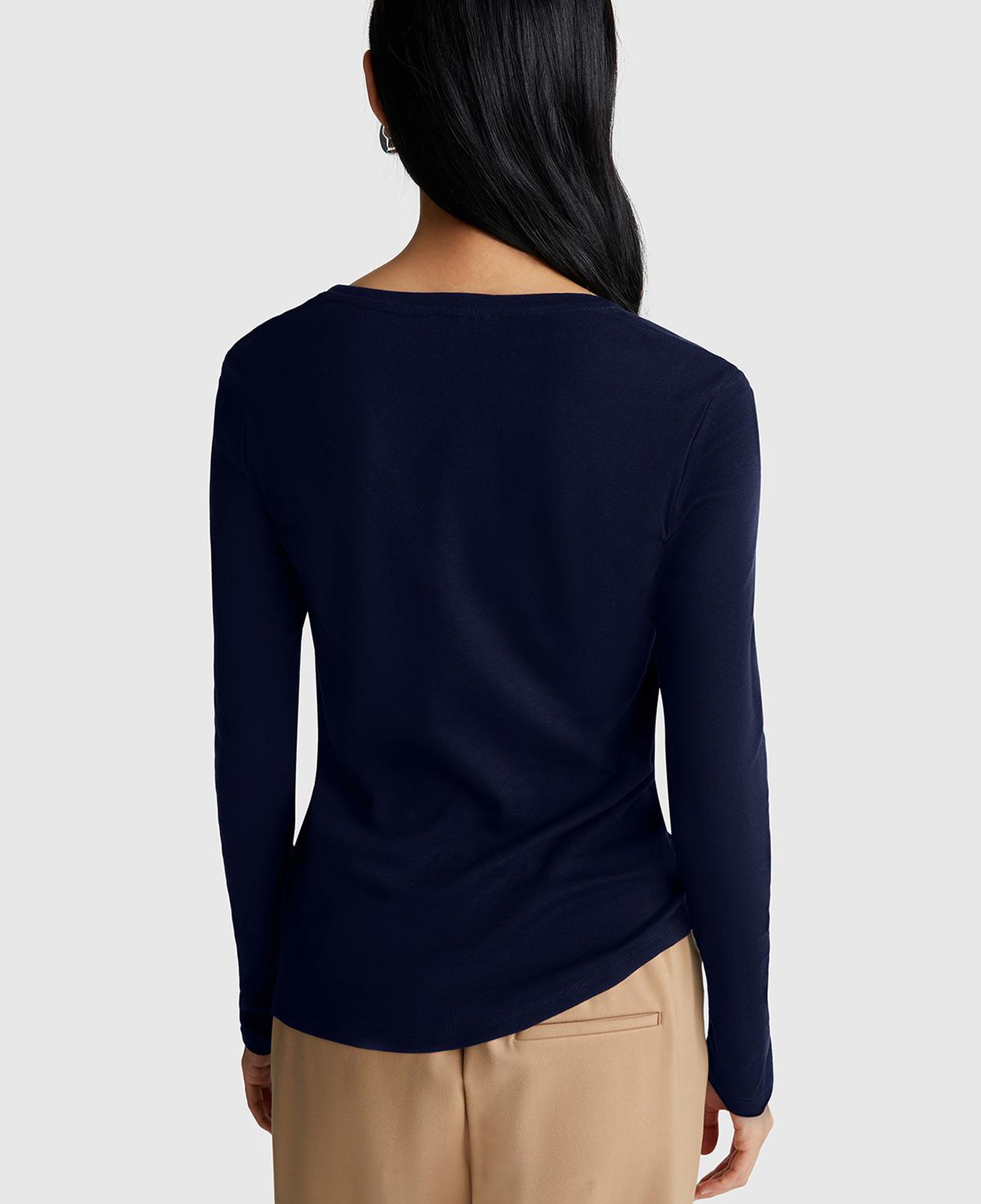 Kadın Lacivert Basic V Yaka Uzun Kollu T-Shirt
