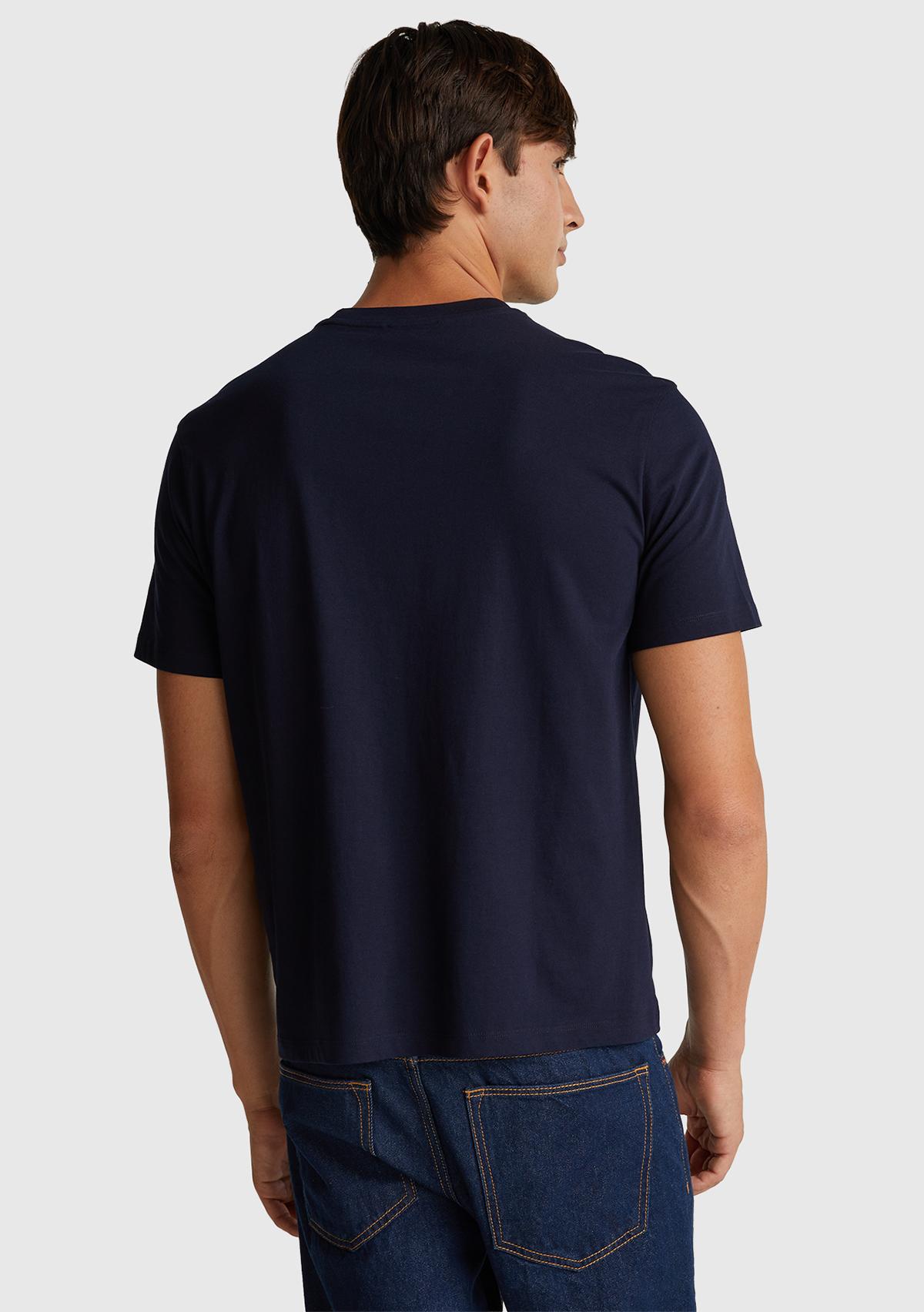 Erkek Lacivert-UCB %100 Pamuk Önü Logo Baskılı Relax Fit T-Shirt