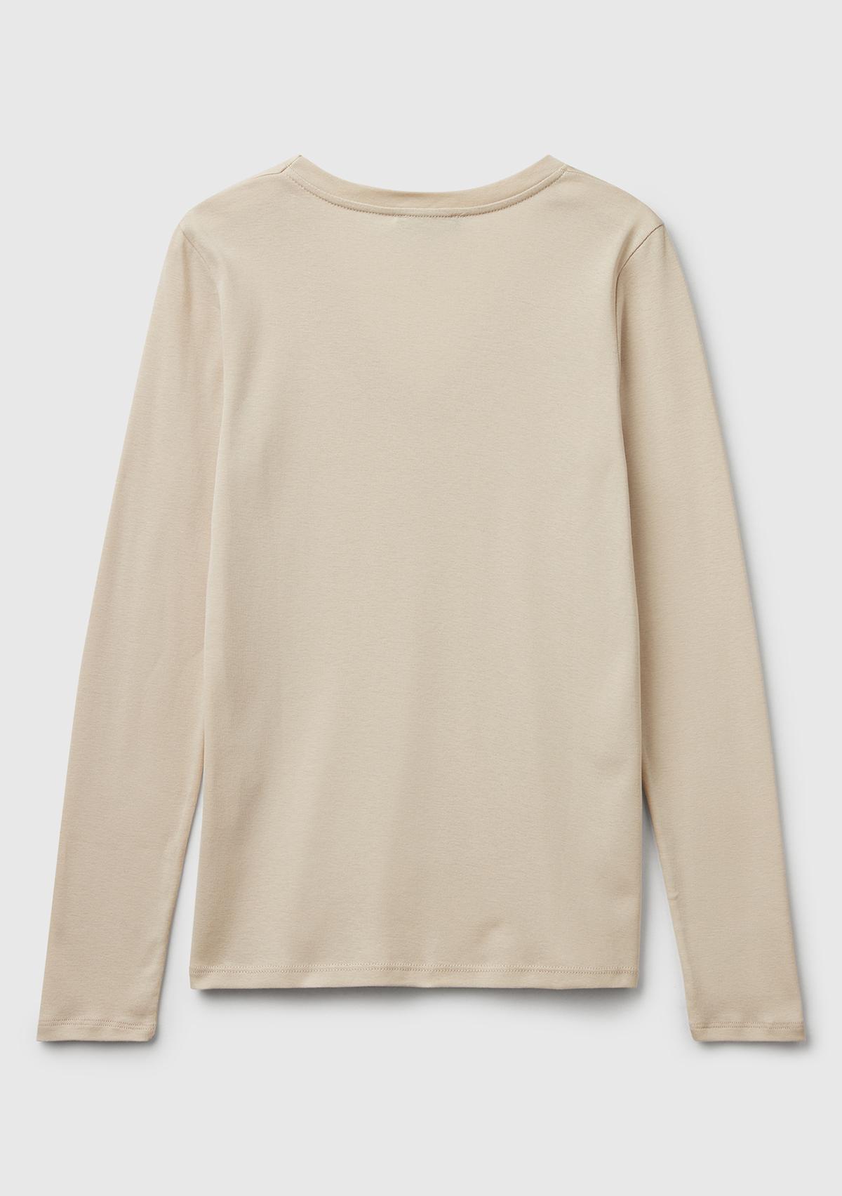 Kadın Krem Basic V Yaka Uzun Kollu T-Shirt