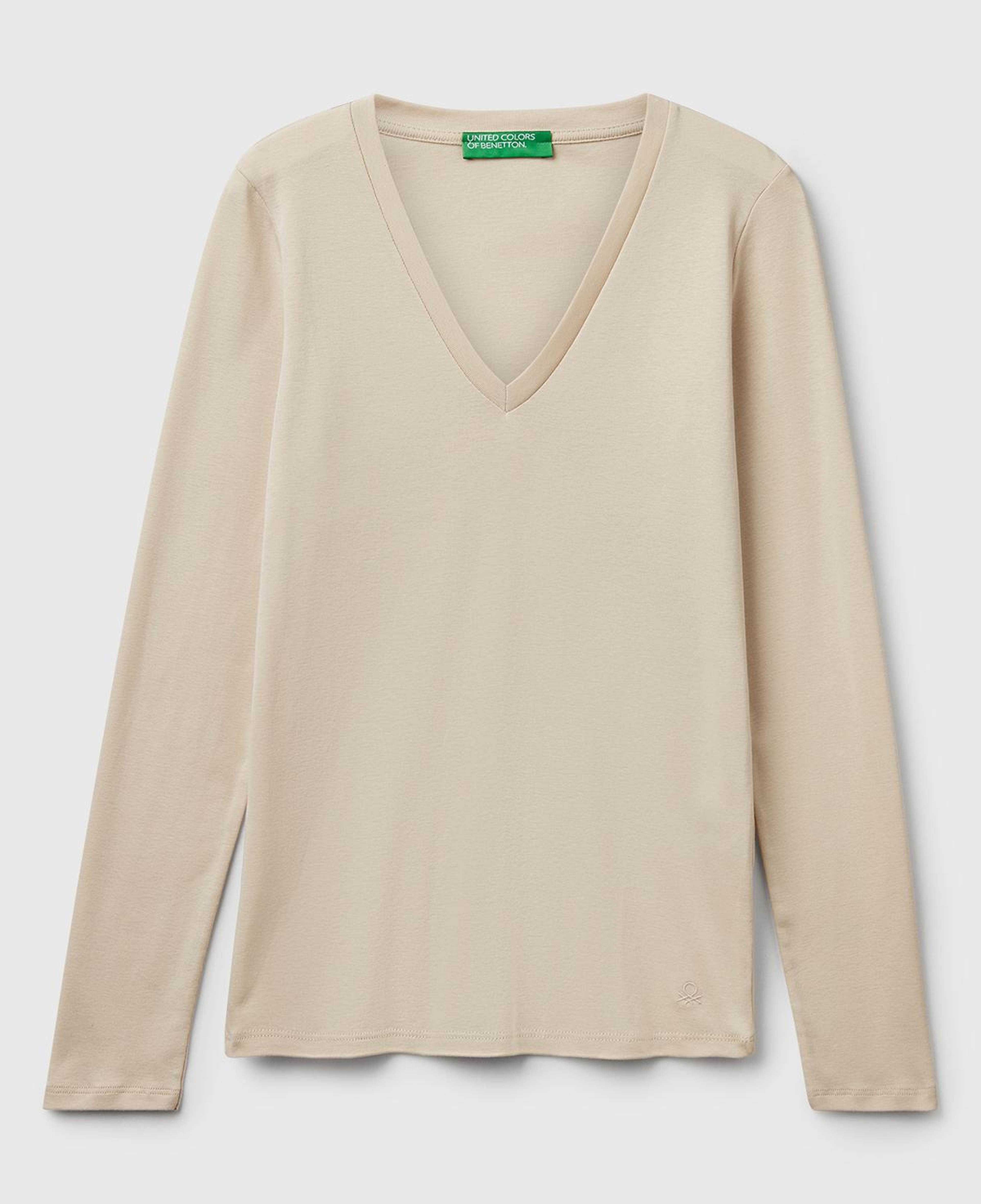 Kadın Krem Basic V Yaka Uzun Kollu T-Shirt