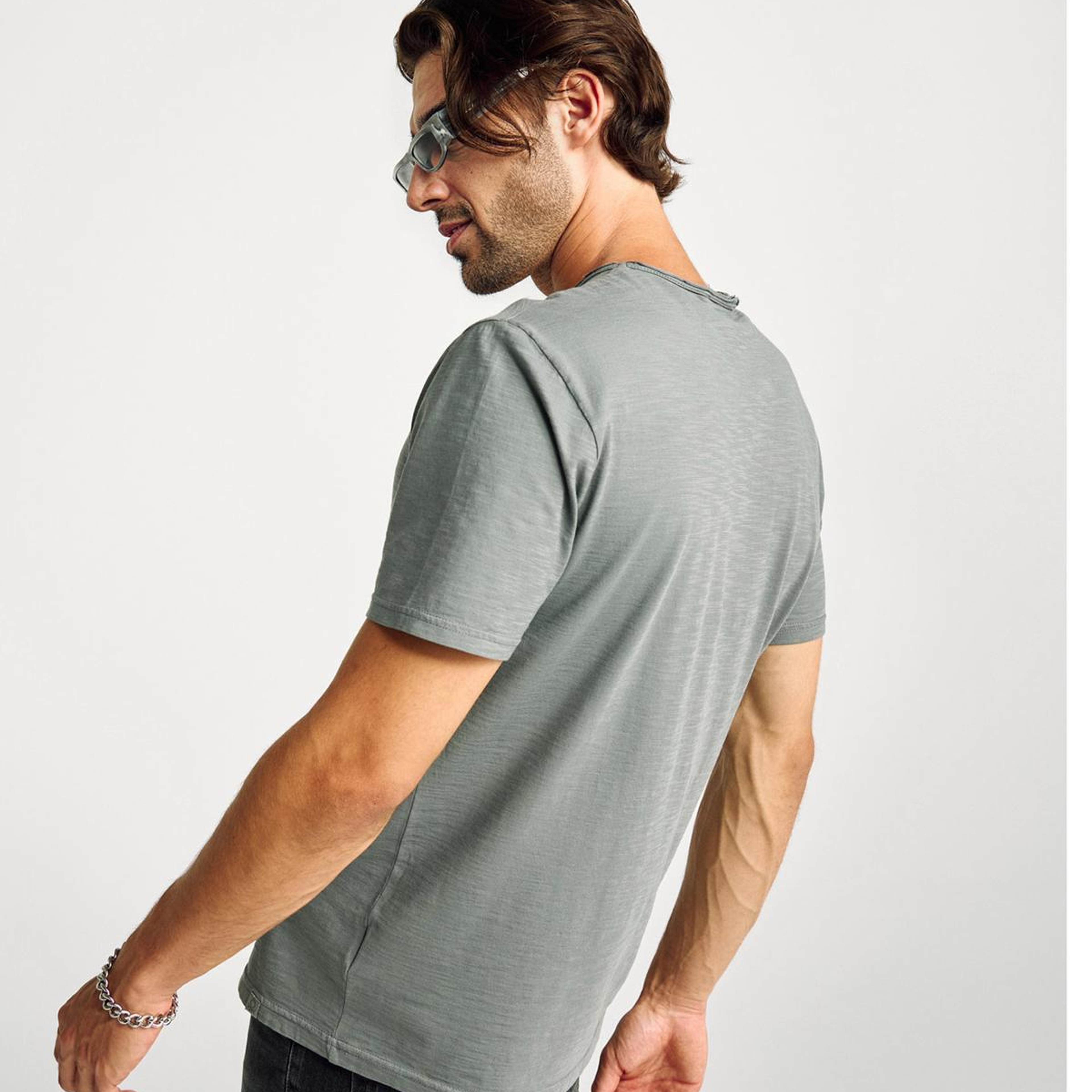 Erkek Antrasit Gri Bisiklet Yaka Slub T-shirt
