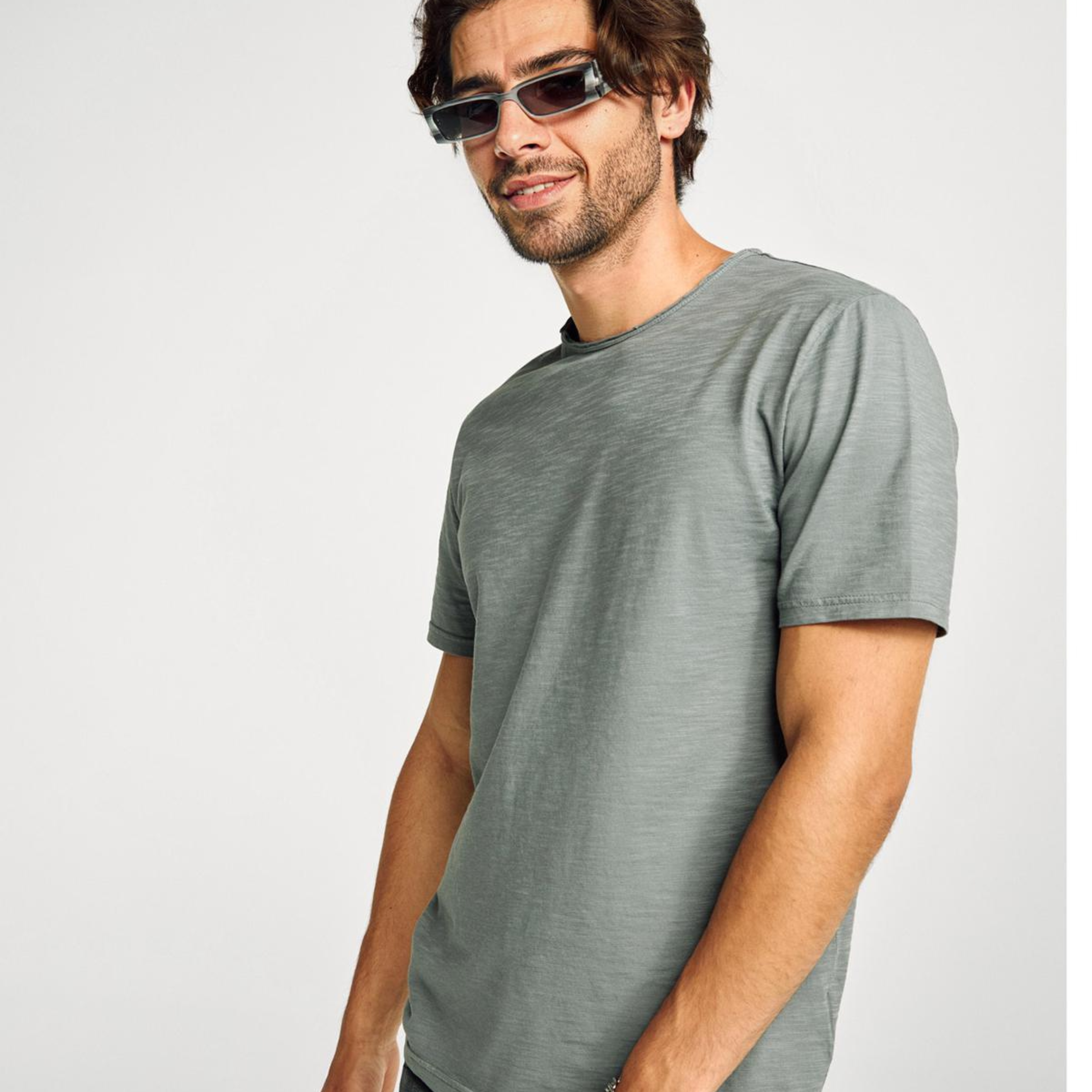 Erkek Antrasit Gri Bisiklet Yaka Slub T-shirt