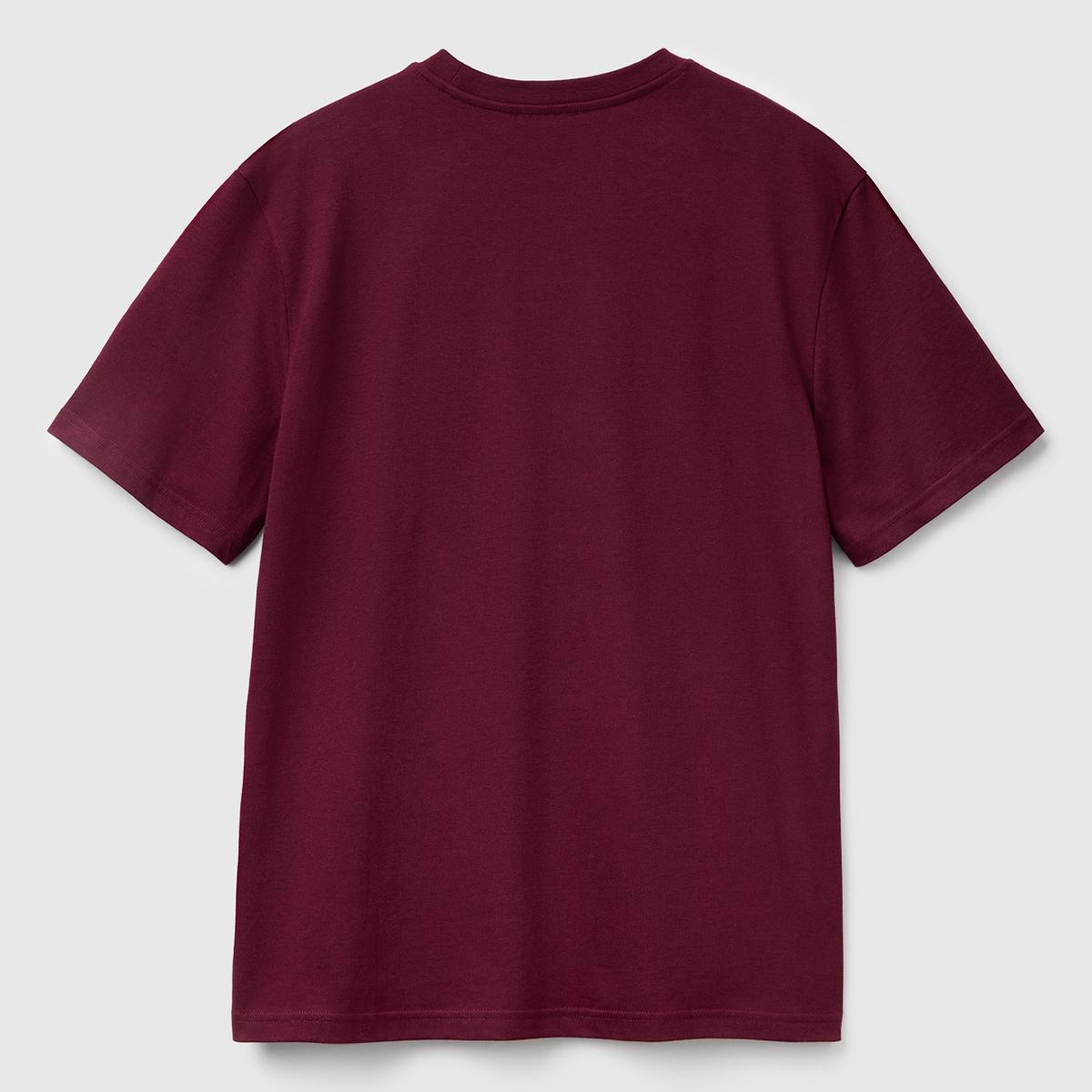 Erkek Bordo %100 Koton Benetton Logolu Bisiklet Yaka T-Shirt