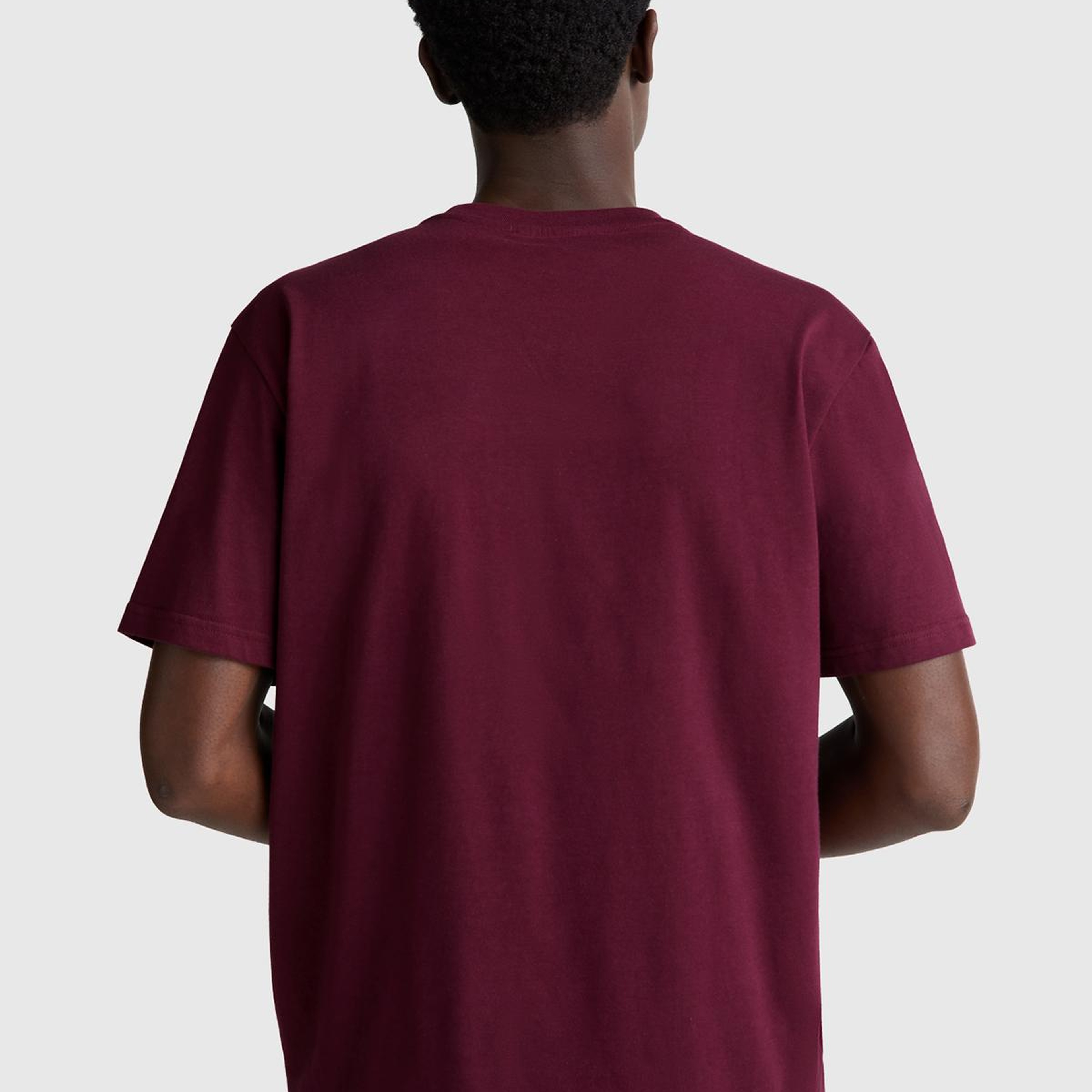Erkek Bordo %100 Koton Benetton Logolu Bisiklet Yaka T-Shirt