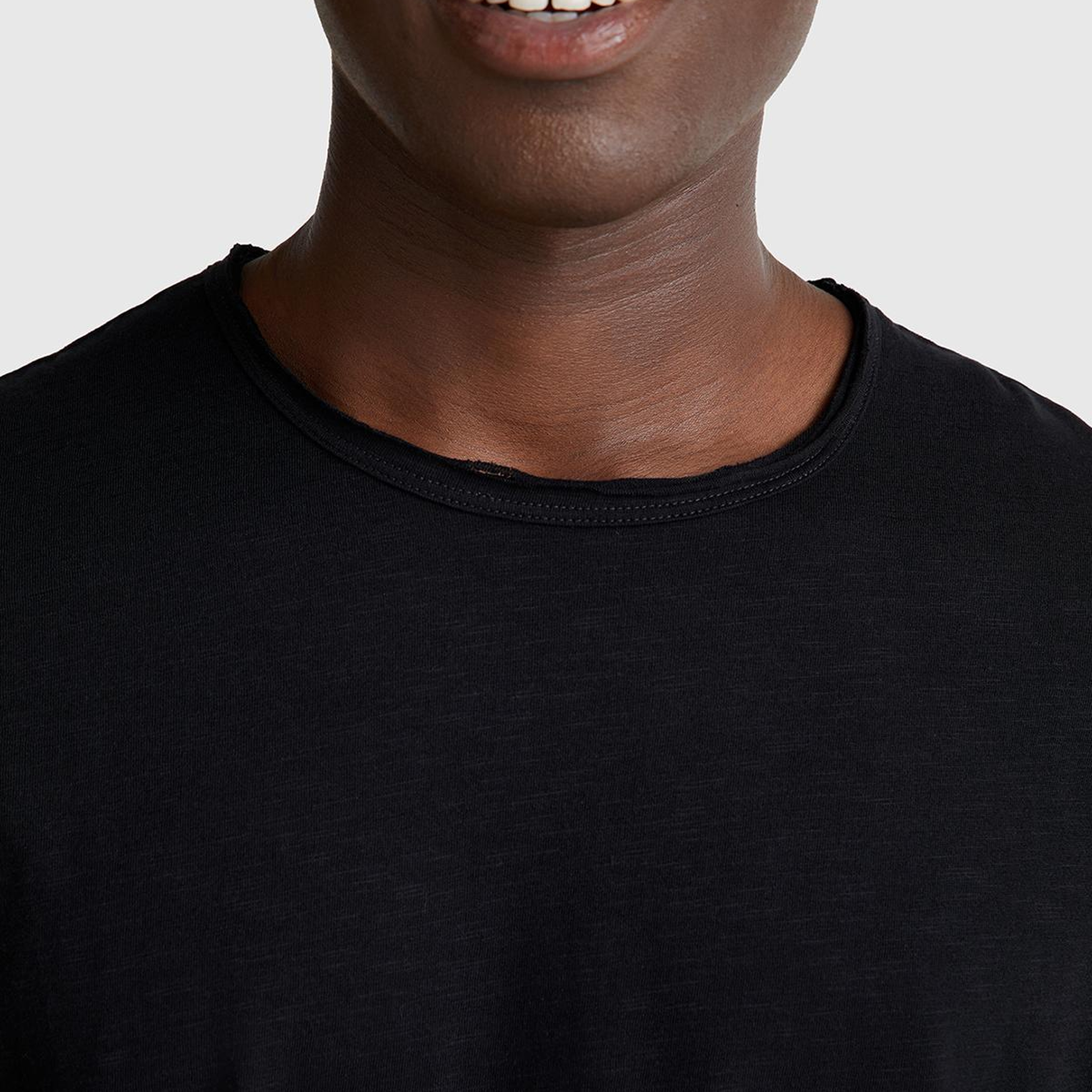 Erkek Siyah Bisiklet Yaka Slub T-shirt
