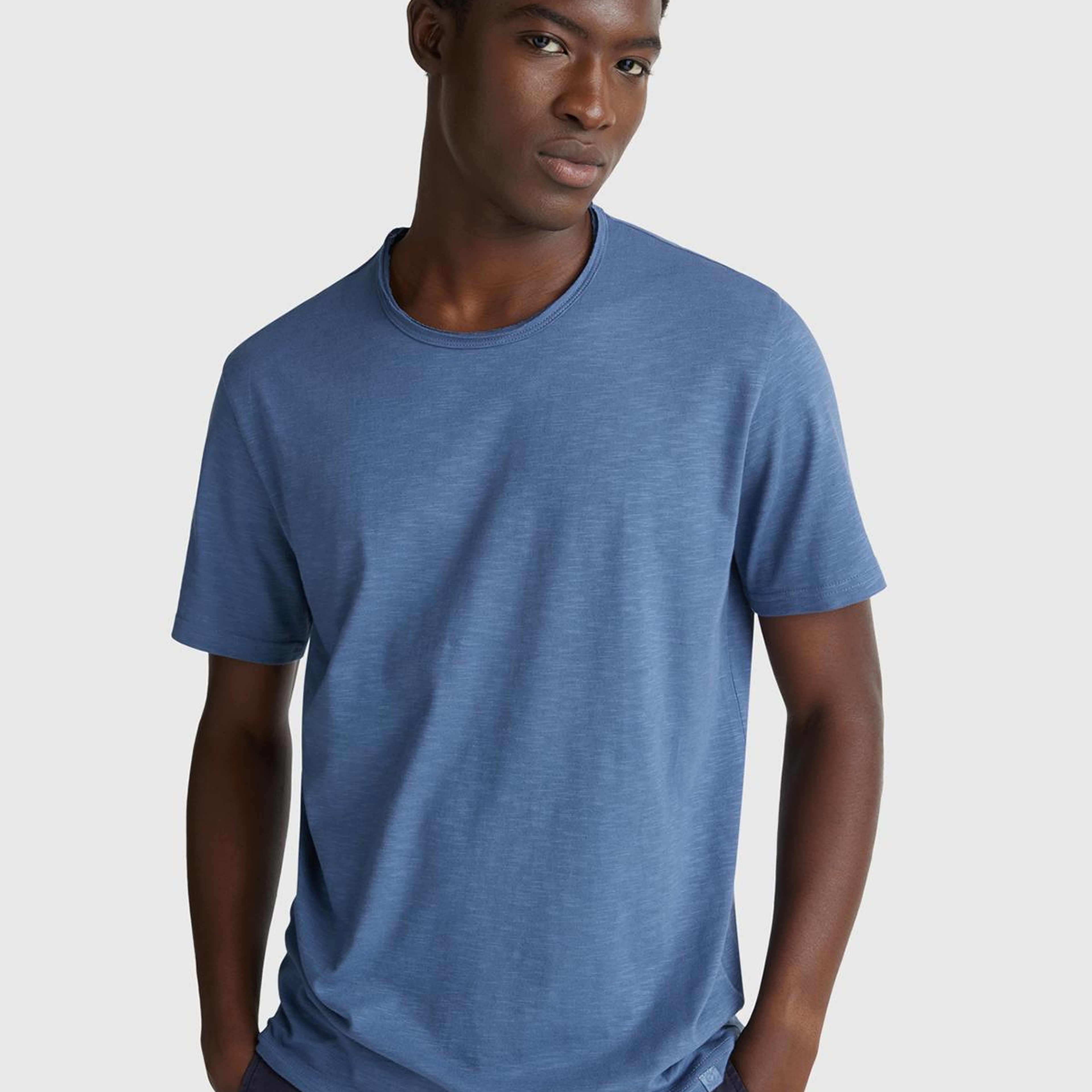 Erkek Havacı Mavi Bisiklet Yaka Slub T-shirt