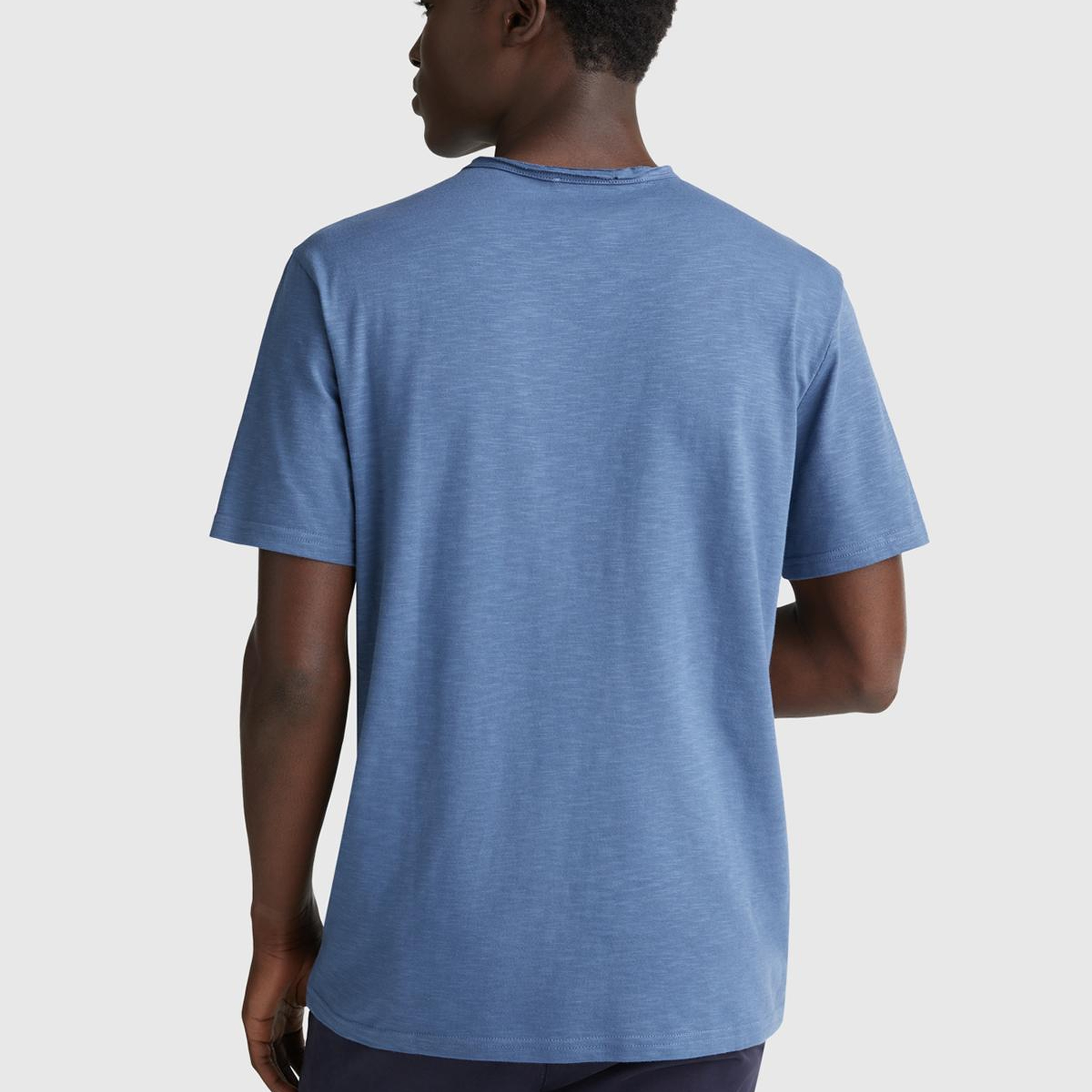 Erkek Havacı Mavi Bisiklet Yaka Slub T-shirt
